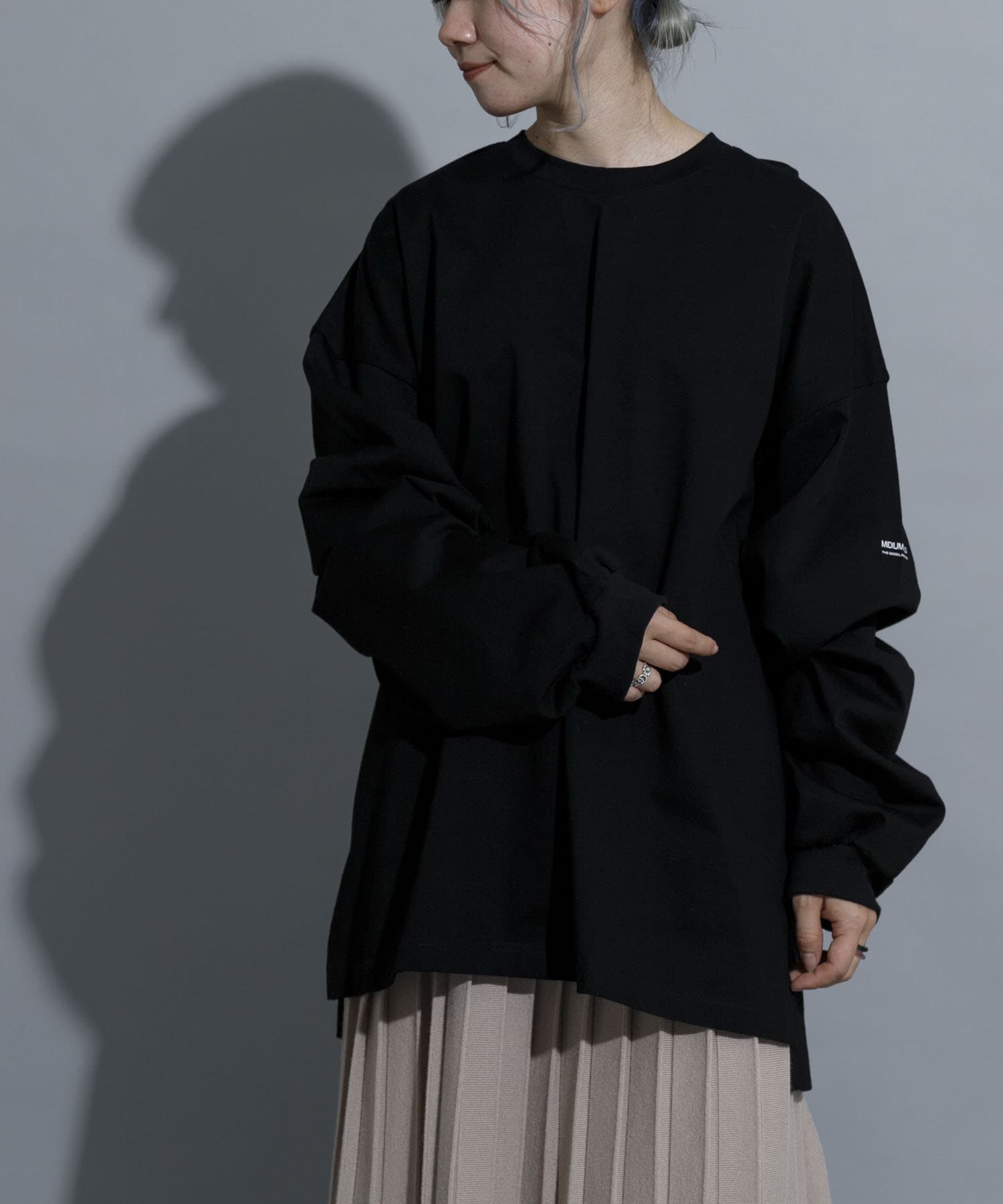 『別注』MIDIUMISOLID×TGM　Organic cotton LS T-SHIRTS L BLACK one