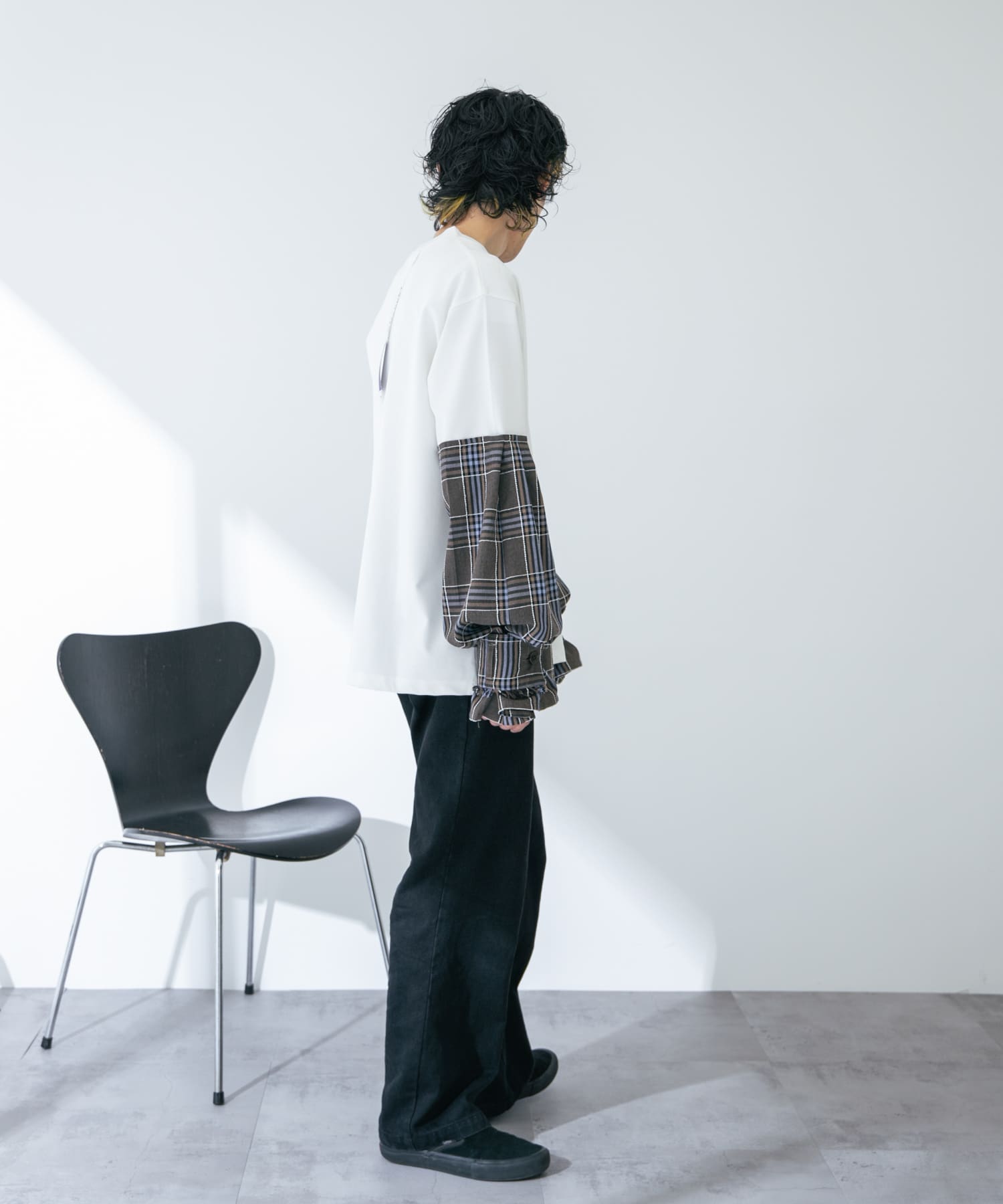 ザ グッドランド マーケット　Cony-check long sleeves WHITE M
