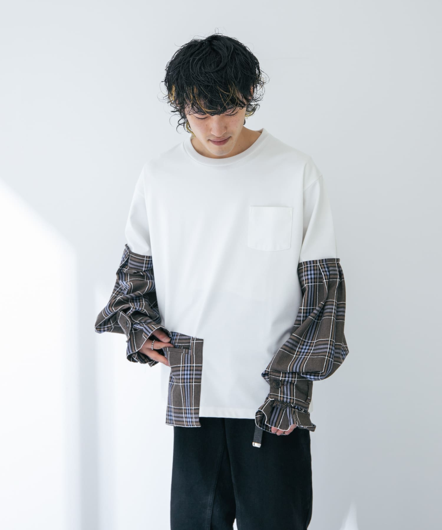 ザ グッドランド マーケット　Cony-check long sleeves WHITE M