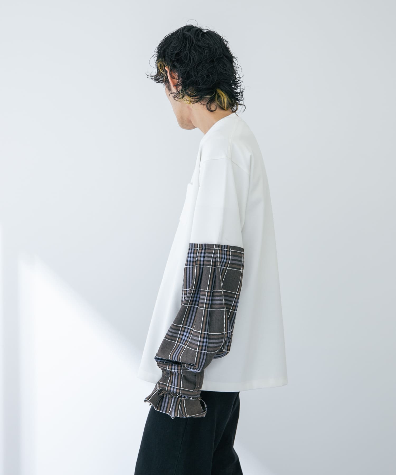 ザ グッドランド マーケット　Cony-check long sleeves WHITE M