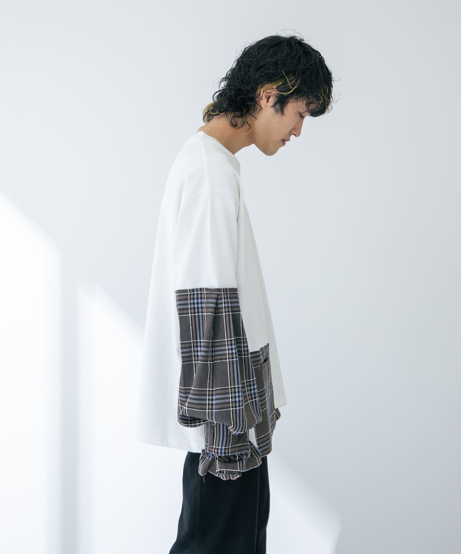 ザ グッドランド マーケット　Cony-check long sleeves WHITE M
