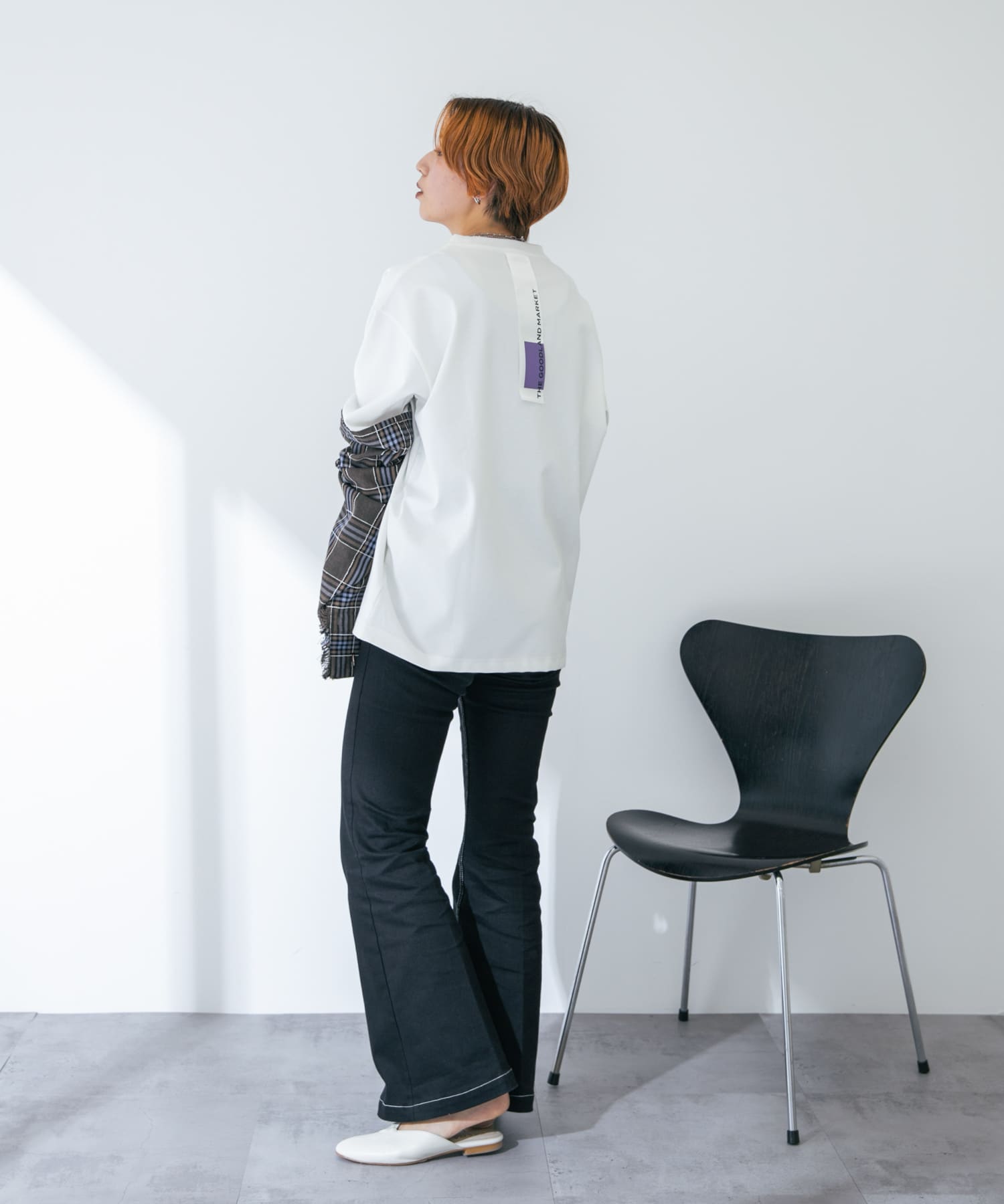ザ グッドランド マーケット　Cony-check long sleeves WHITE L
