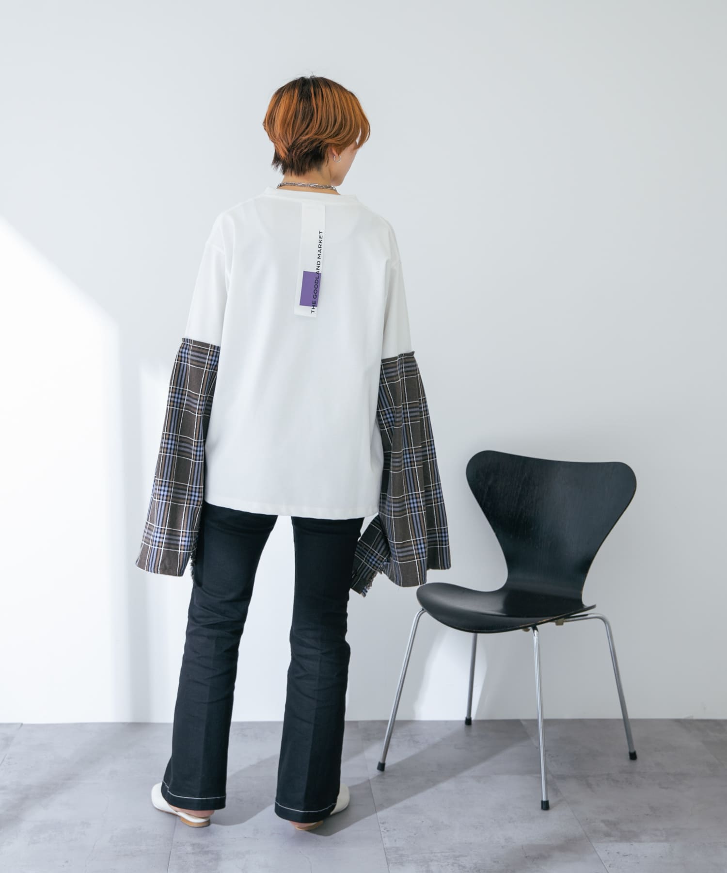 ザ グッドランド マーケット　Cony-check long sleeves WHITE L