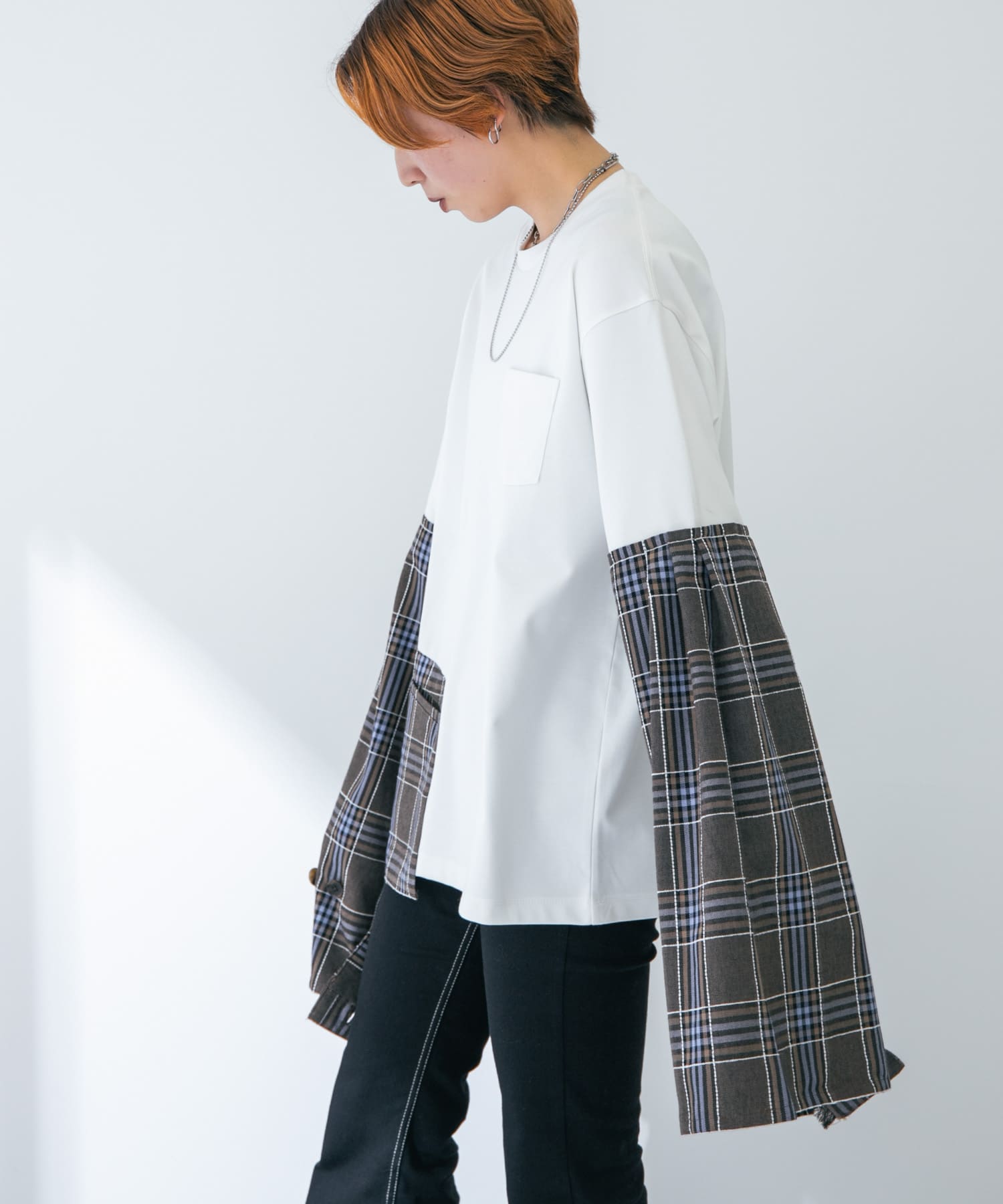 ザ グッドランド マーケット　Cony-check long sleeves WHITE L