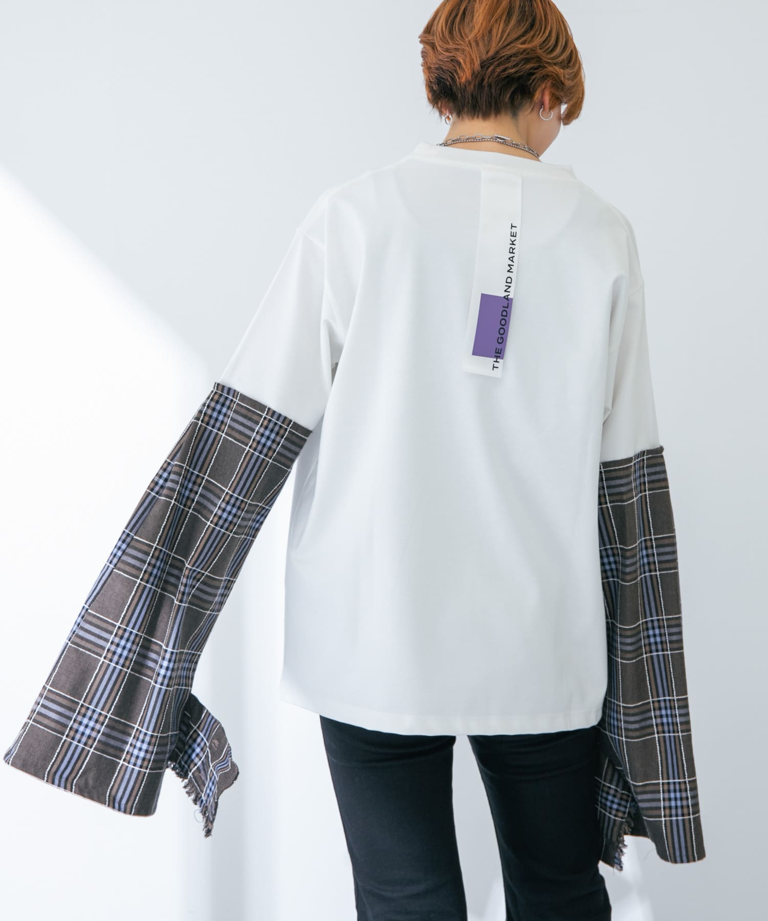 ザ グッドランド マーケット　Cony-check long sleeves WHITE L