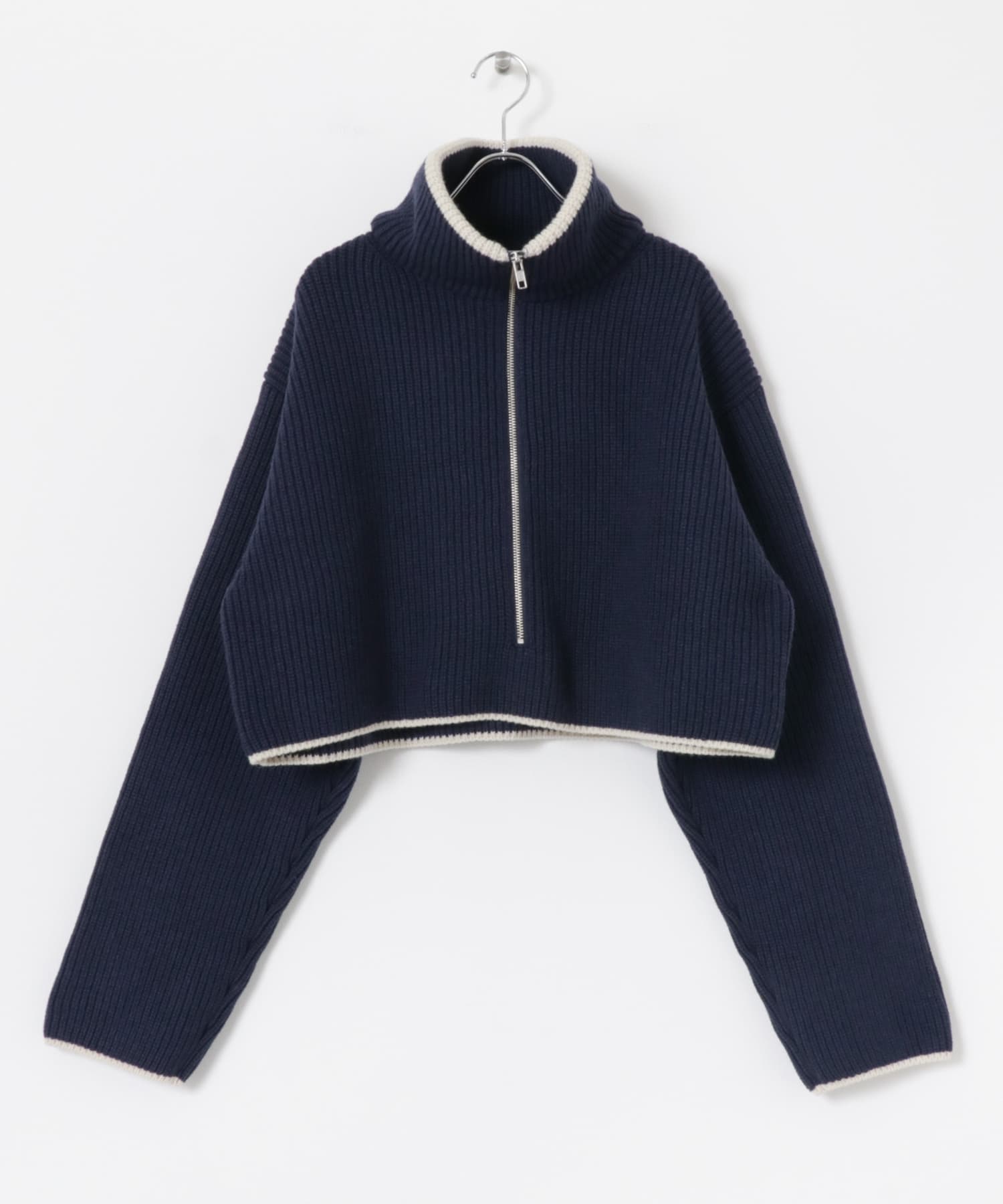 ザ グッドランド マーケット　CROPPED KNIT ZIP TOPS NAVY one