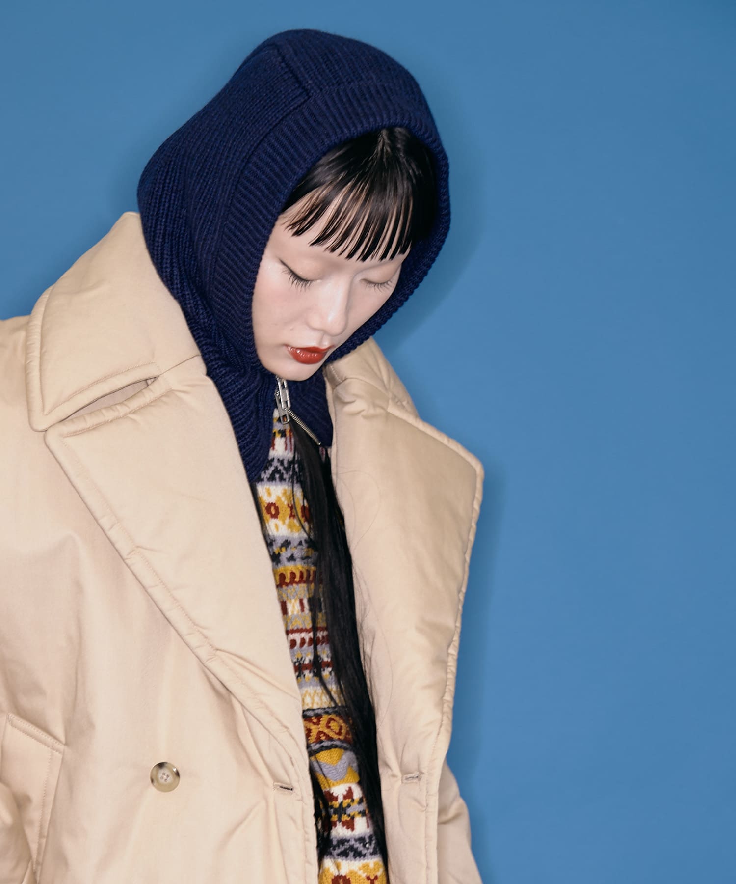 ザ グッドランド マーケット　KNIT ZIP BALACLAVA NAVY one