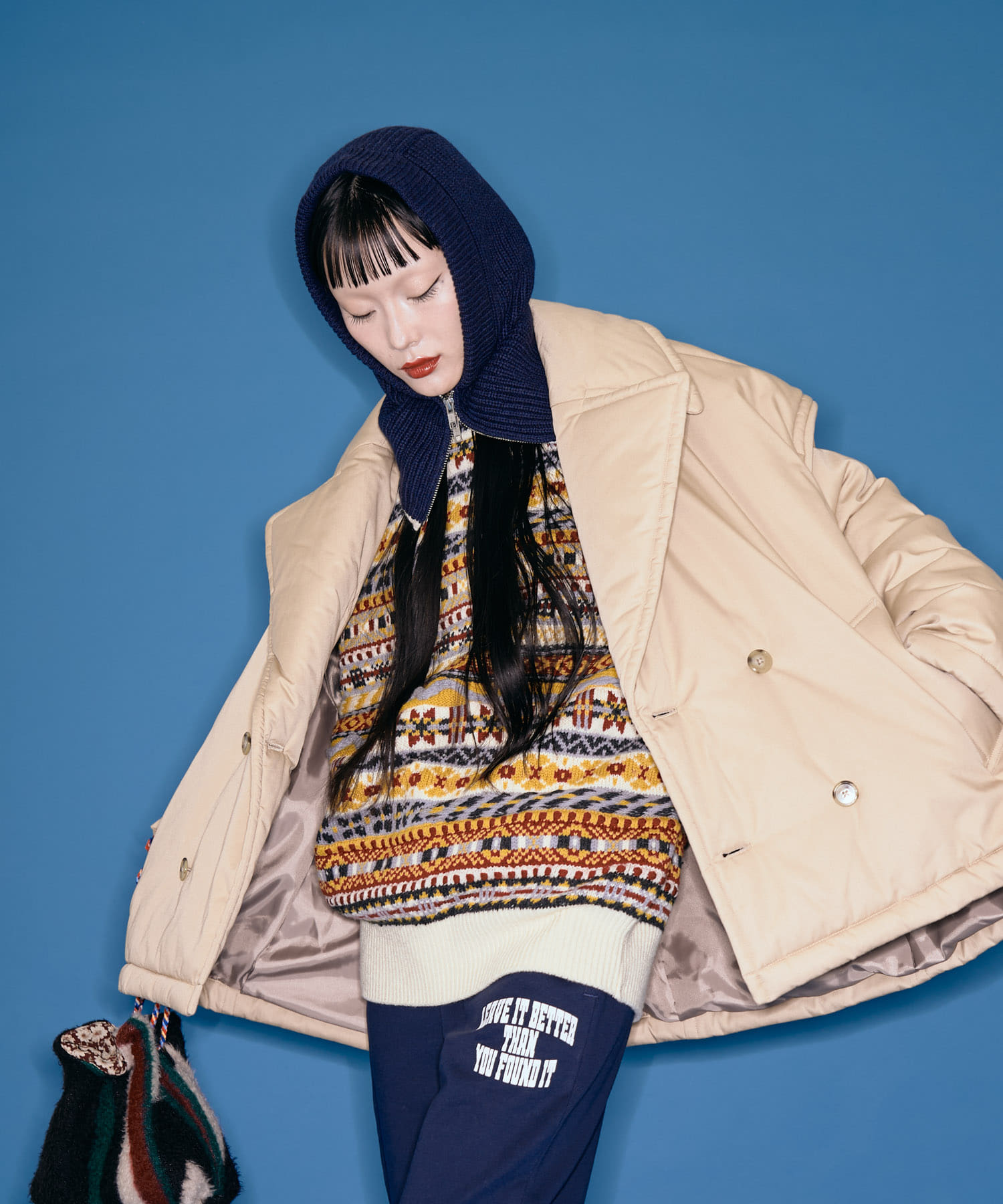 ザ グッドランド マーケット　KNIT ZIP BALACLAVA NAVY one