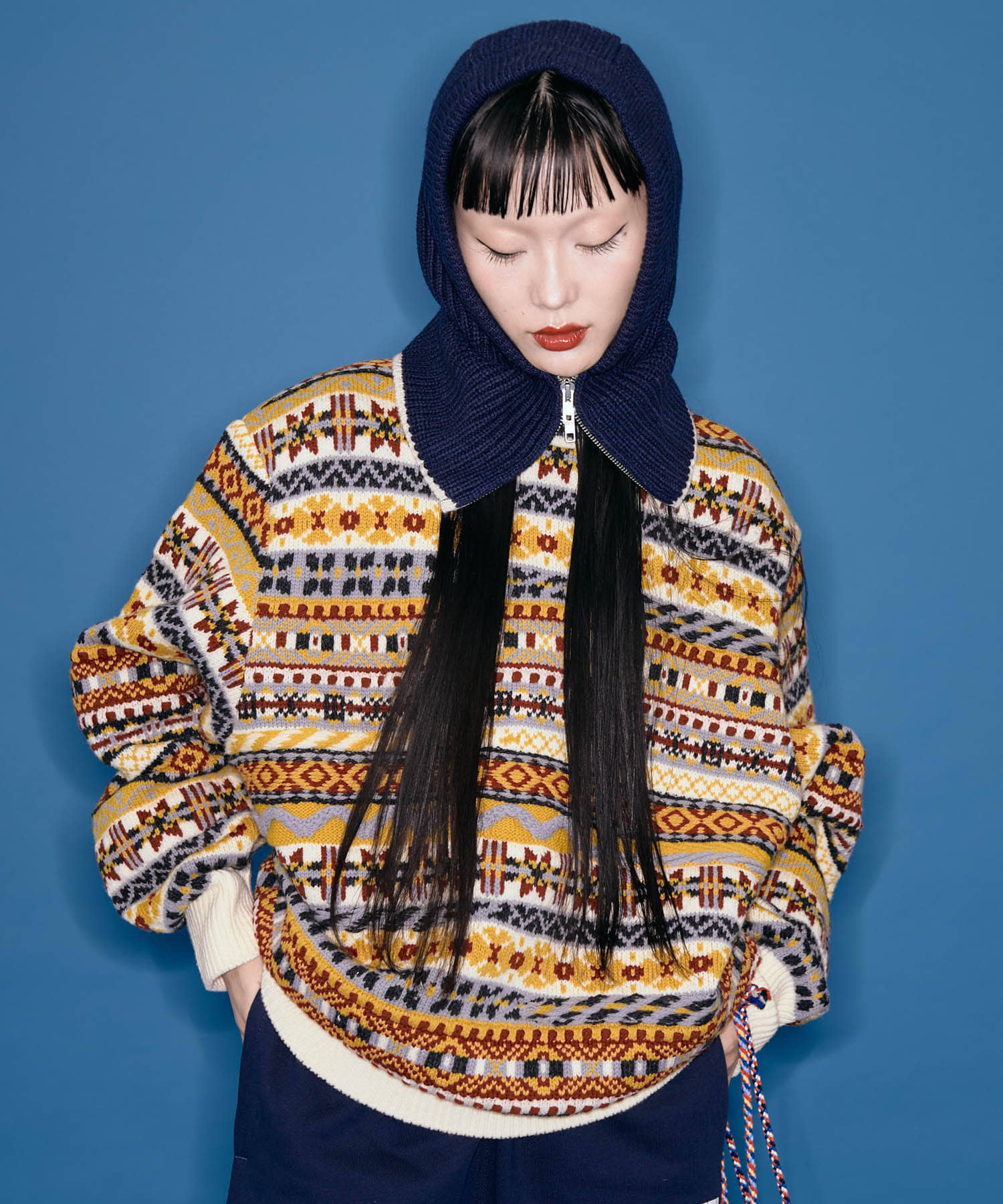 ザ グッドランド マーケット　KNIT ZIP BALACLAVA NAVY one