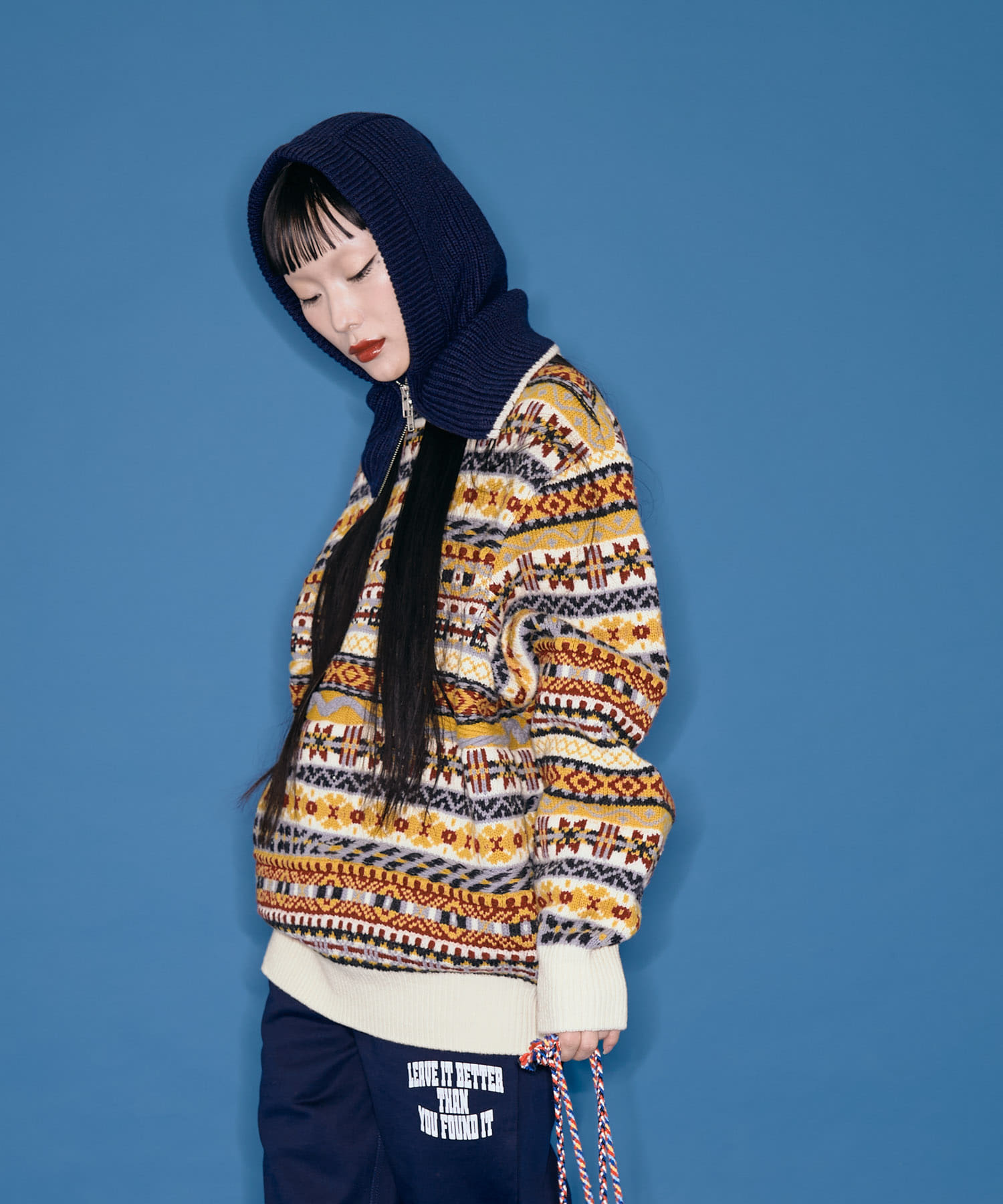 ザ グッドランド マーケット　KNIT ZIP BALACLAVA NAVY one