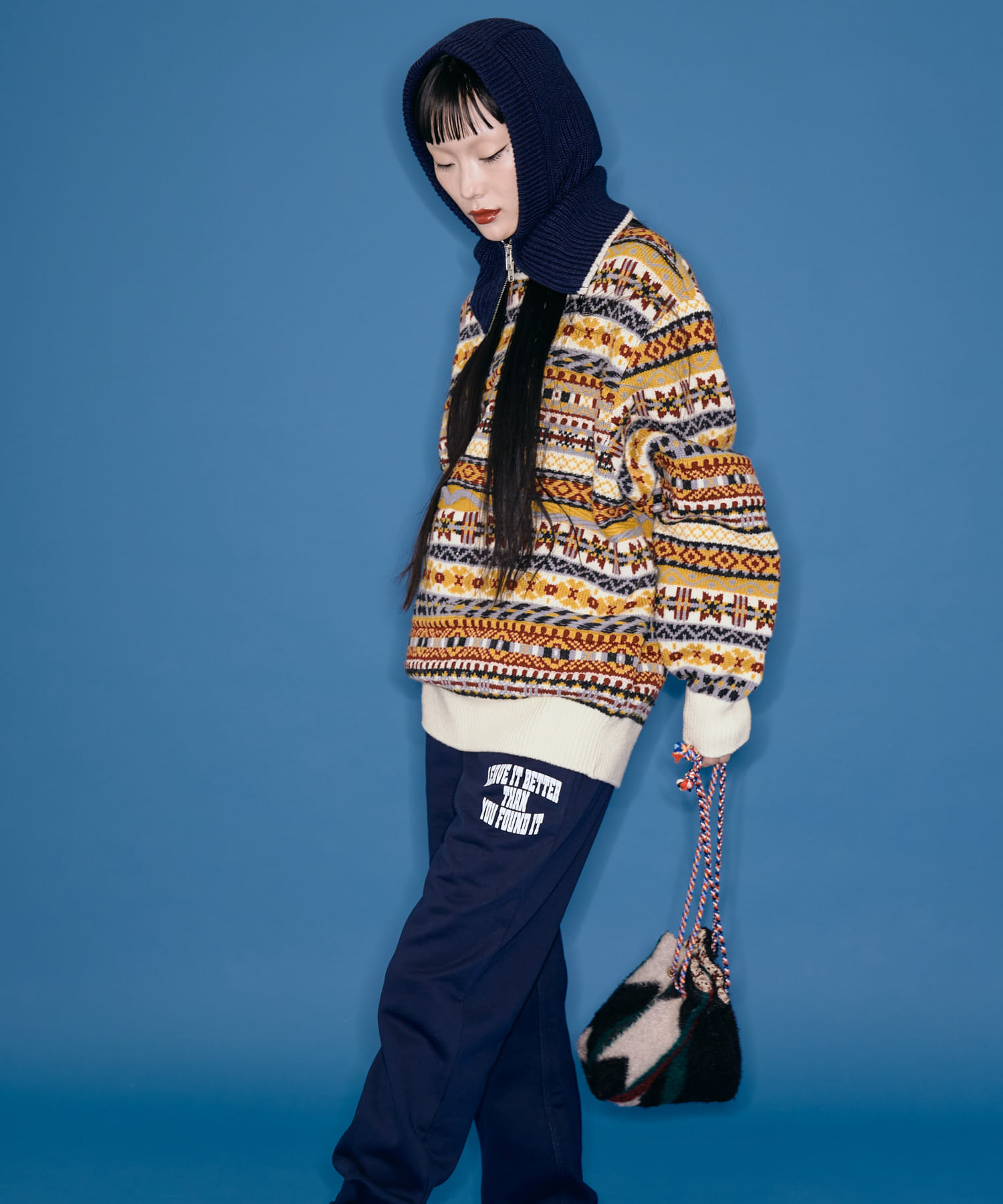 ザ グッドランド マーケット　KNIT ZIP BALACLAVA NAVY one