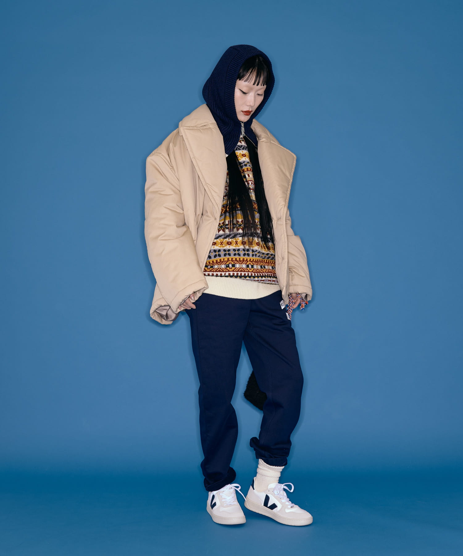 ザ グッドランド マーケット　KNIT ZIP BALACLAVA NAVY one