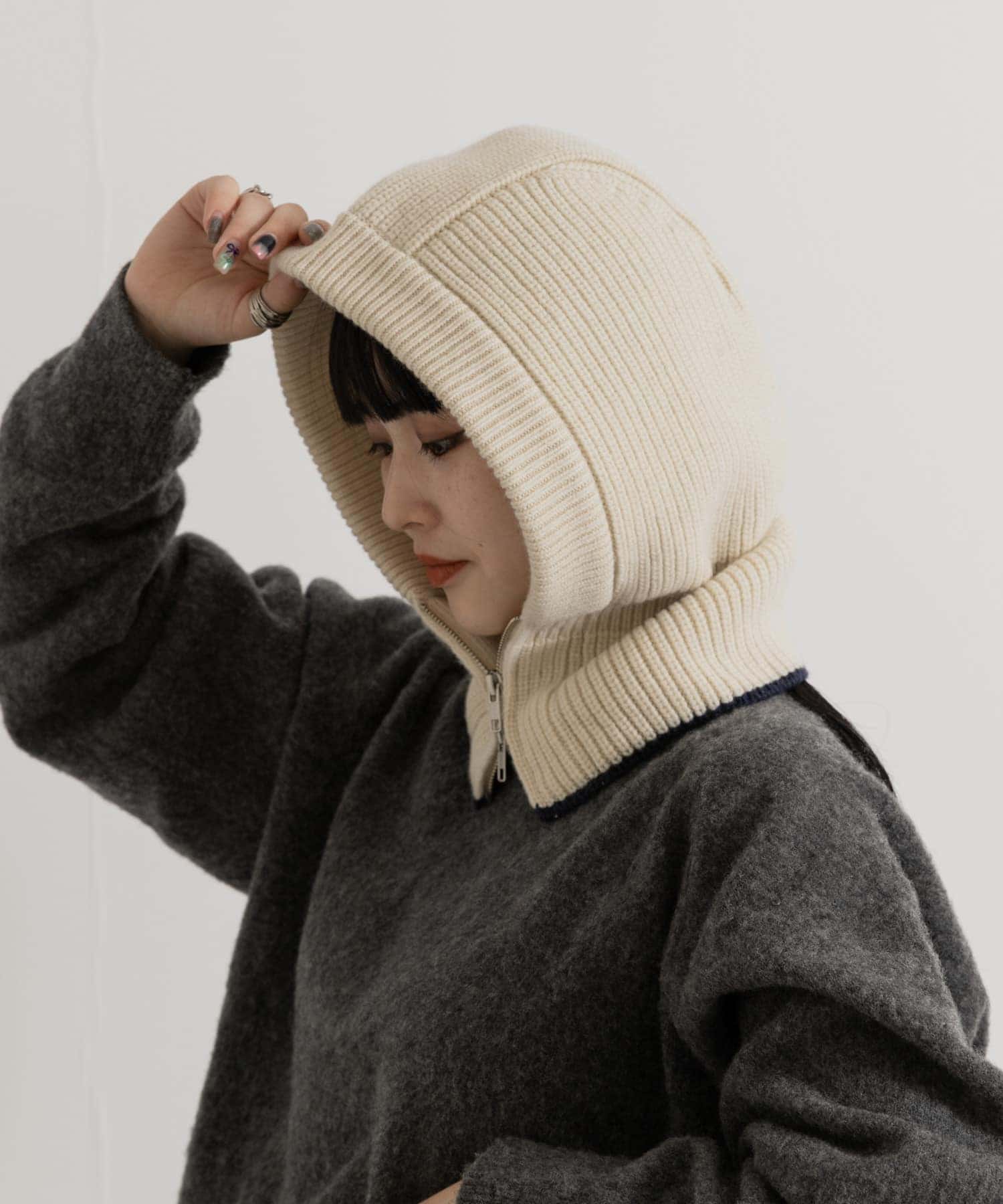 ザ グッドランド マーケット　KNIT ZIP BALACLAVA IVORY one