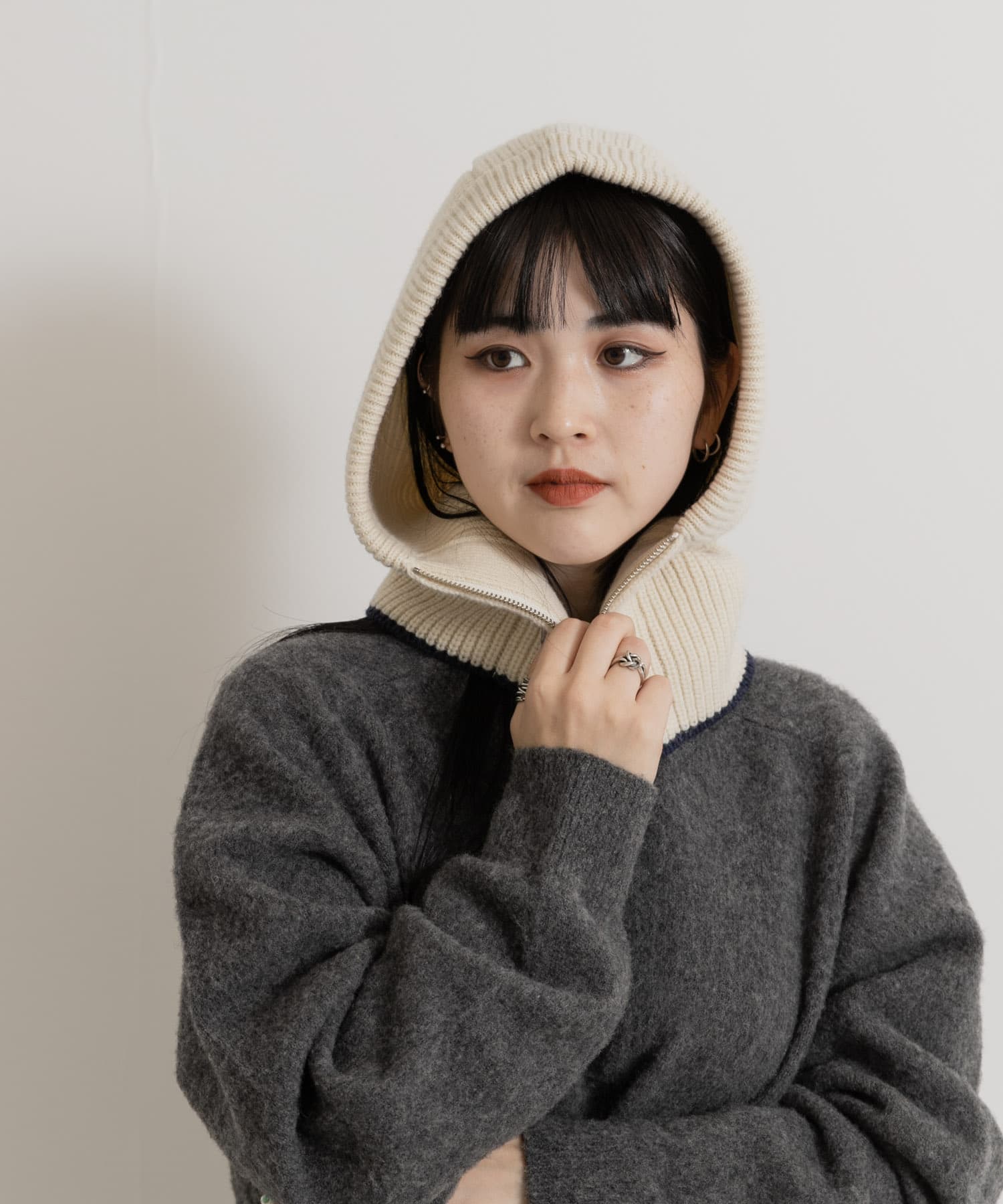 ザ グッドランド マーケット　KNIT ZIP BALACLAVA IVORY one