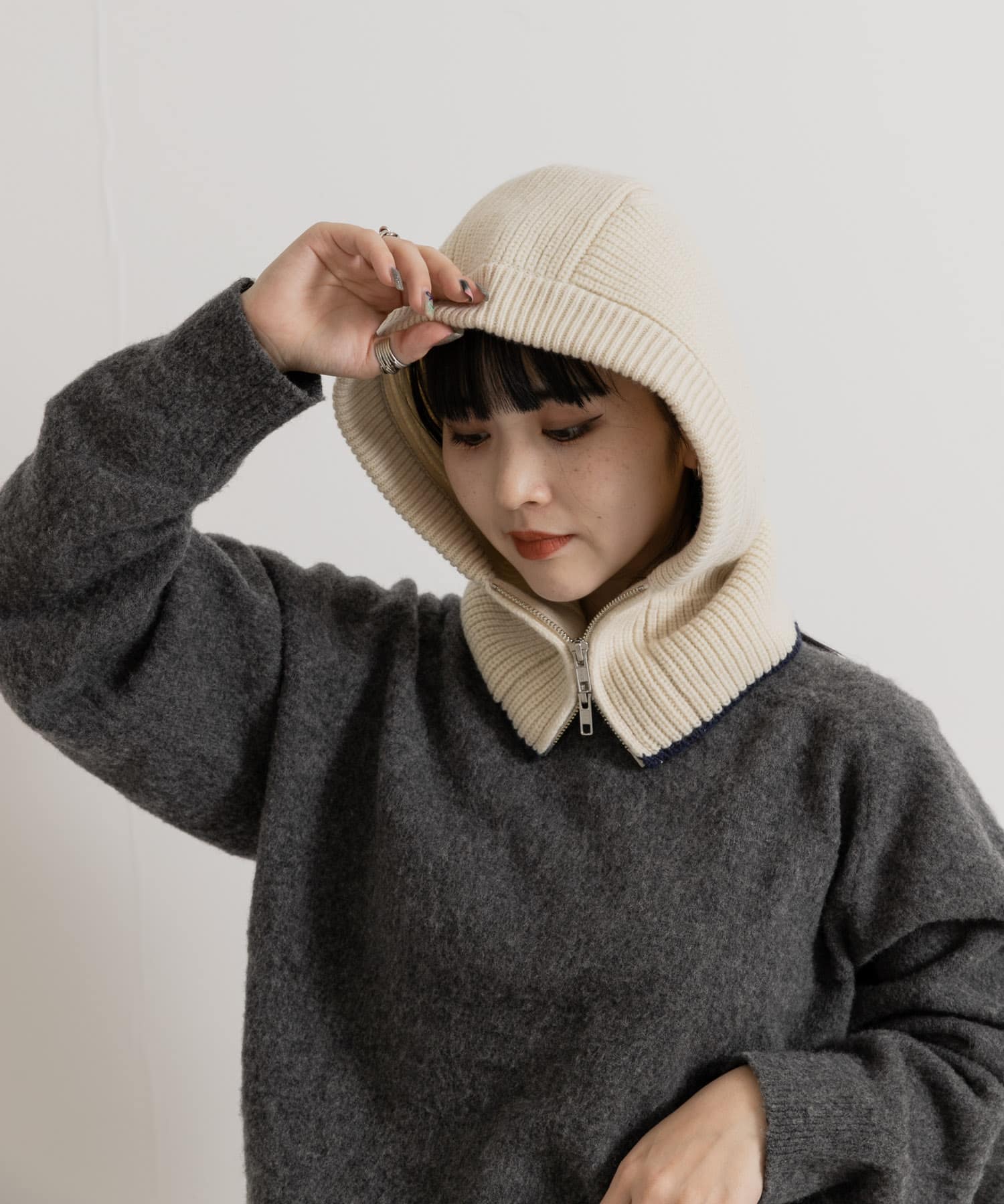 ザ グッドランド マーケット　KNIT ZIP BALACLAVA IVORY one