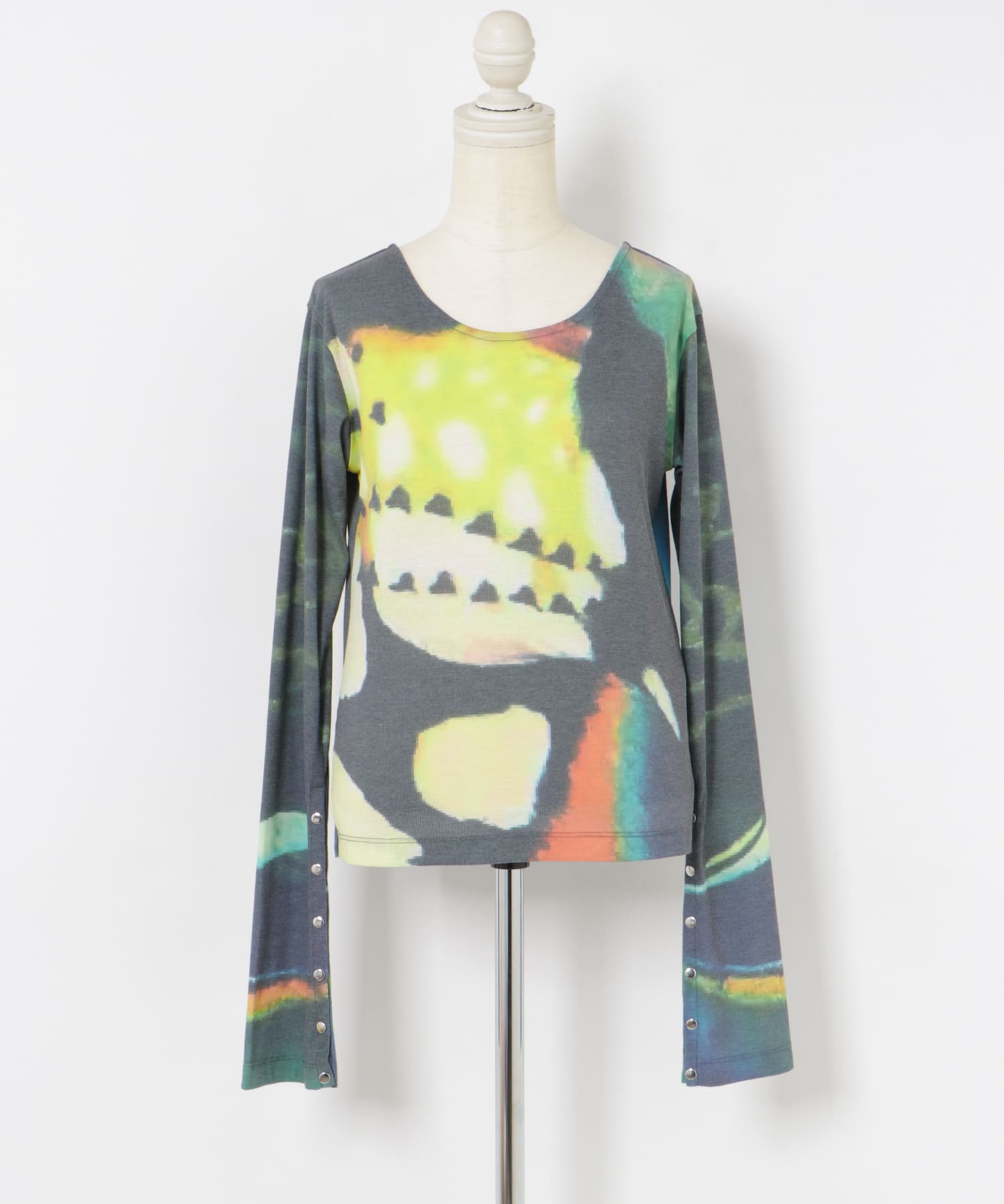 cwtch　BACKOPEN l/S PRINT T-SHIRTS NAVY FREE