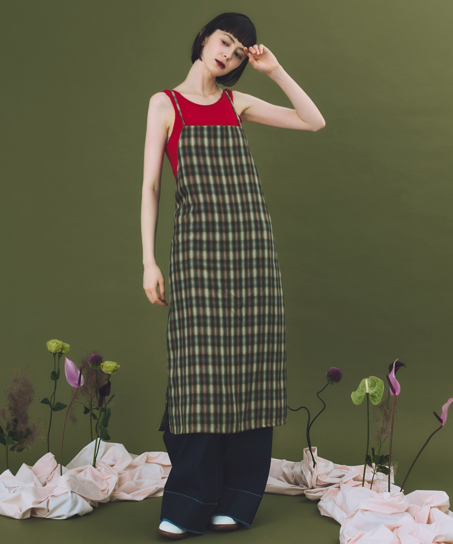 cwtch　CHECK CAMI APRON