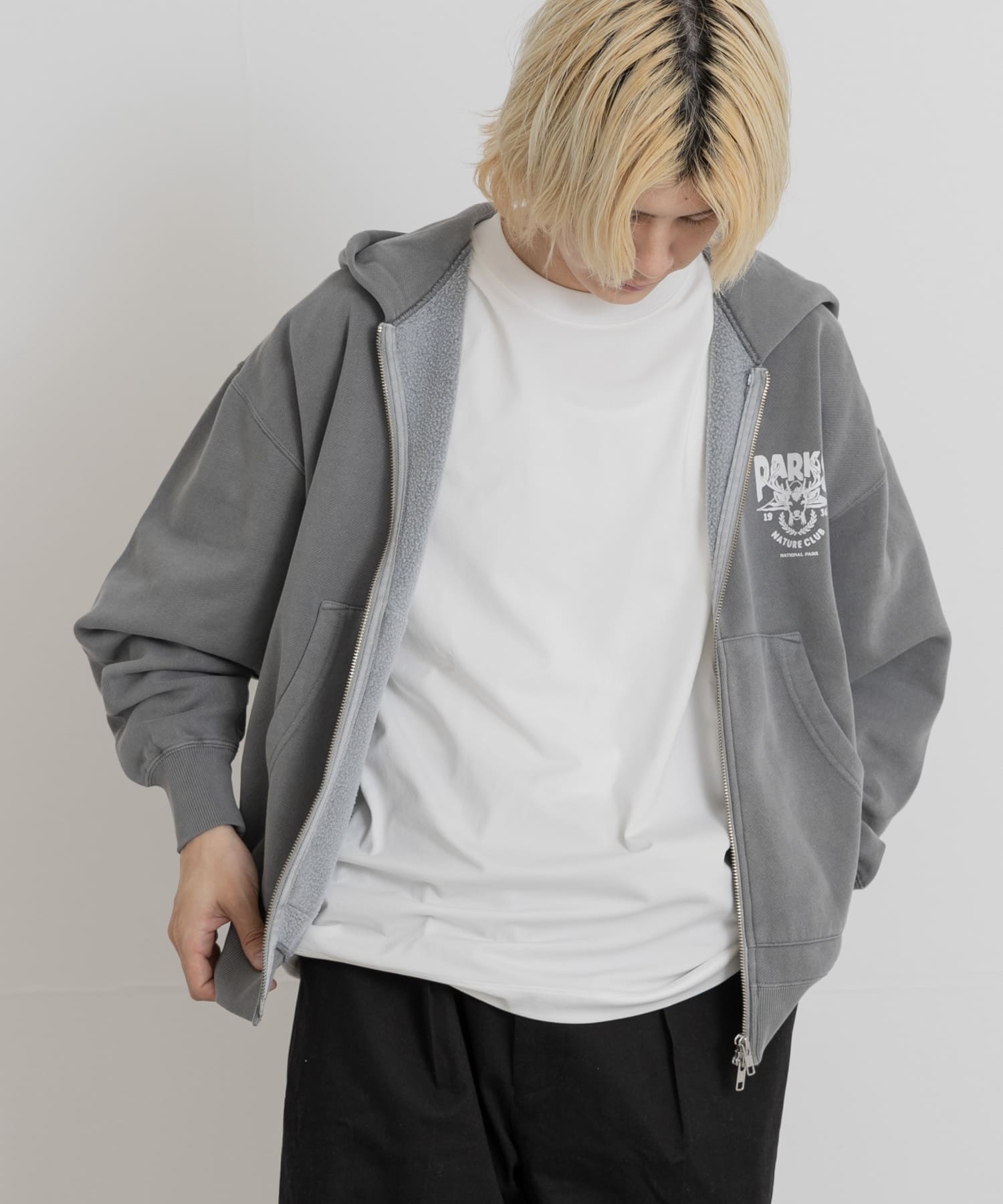 PARKS PROJECT　T/C SWEAT DEER ZIP-UP CHARCOAL M
