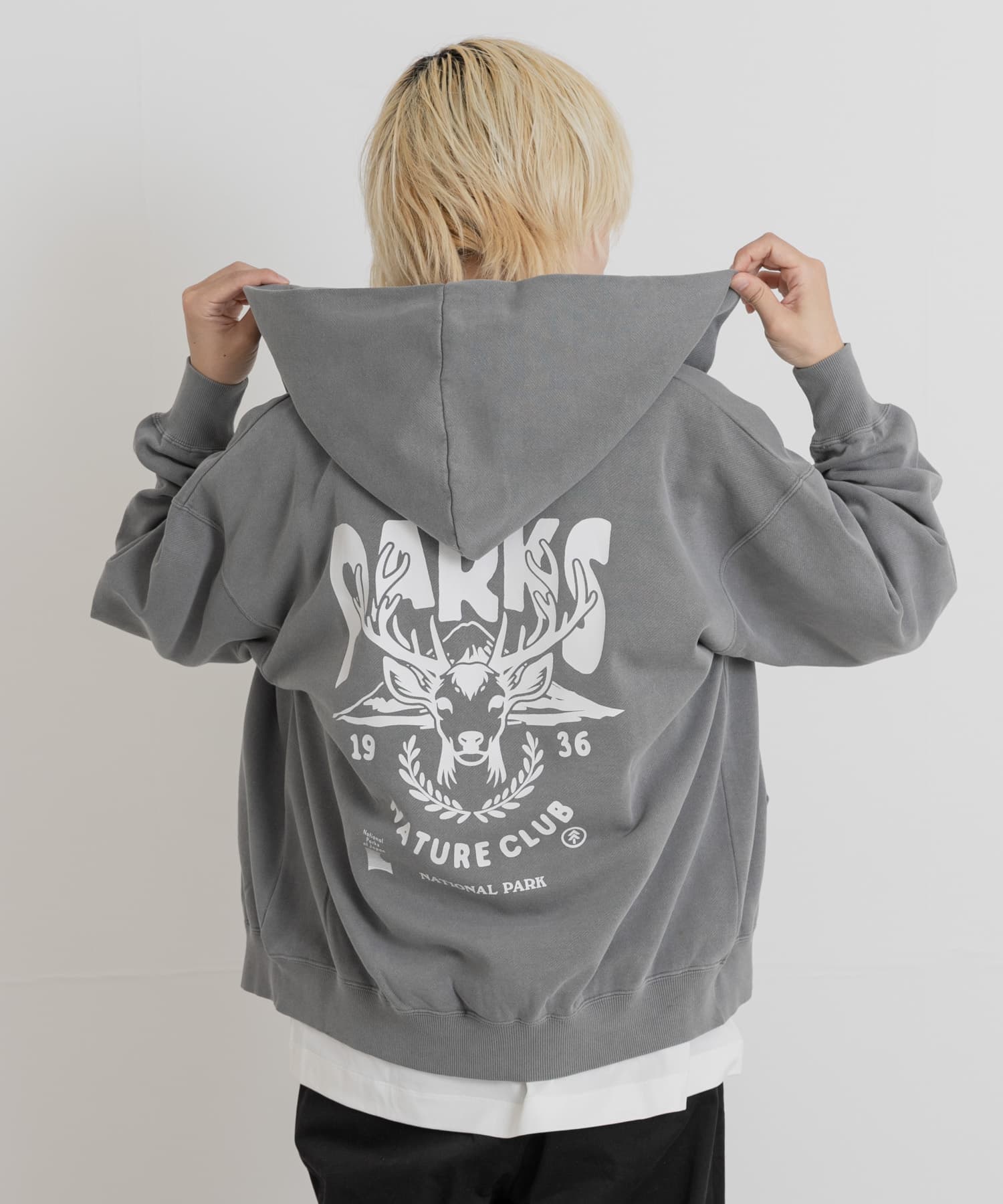 PARKS PROJECT　T/C SWEAT DEER ZIP-UP CHARCOAL M