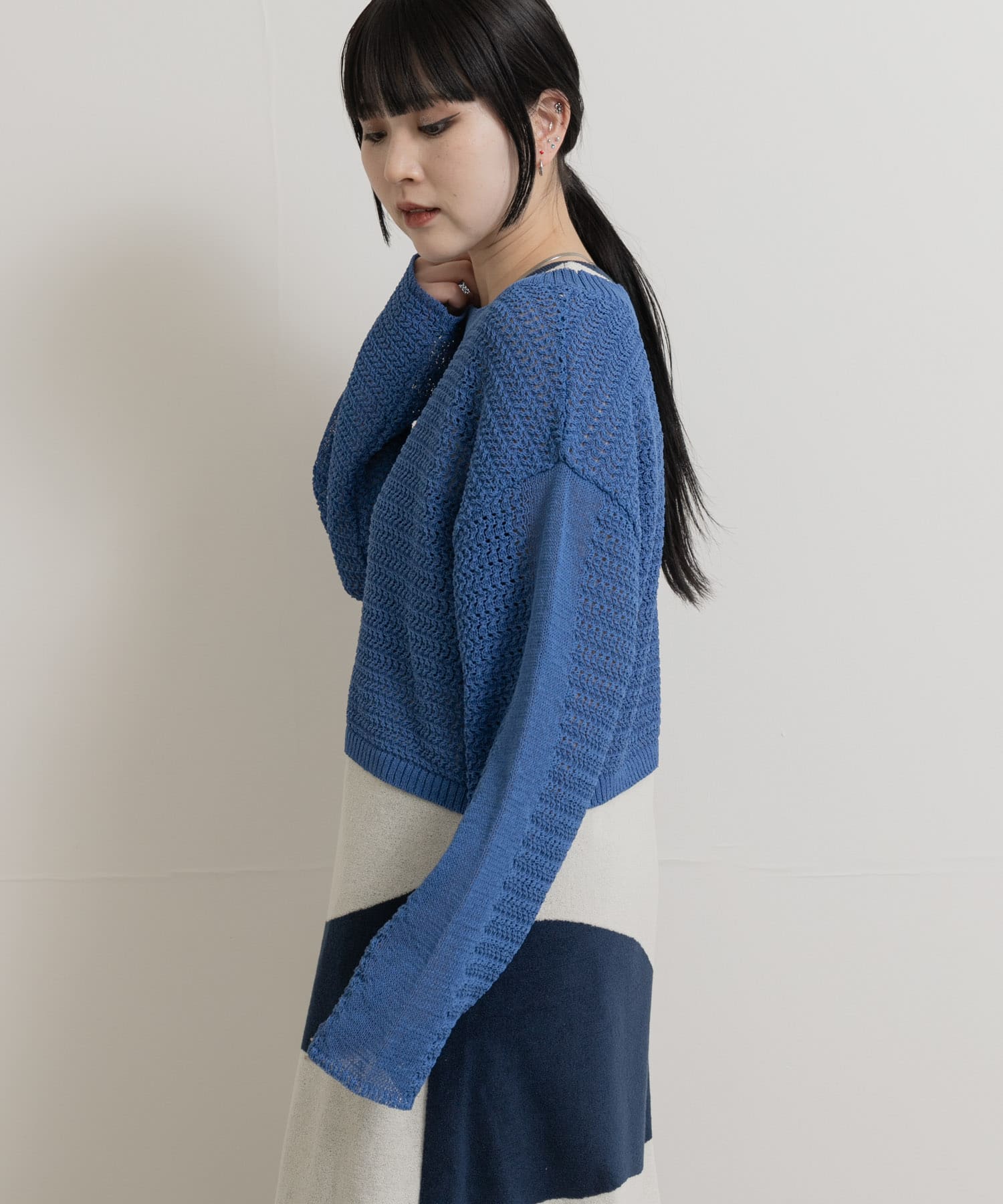 SEAGREEN PAPER KNIT MELANGE PULLOVER(FREE BLUE): トップス｜URBAN