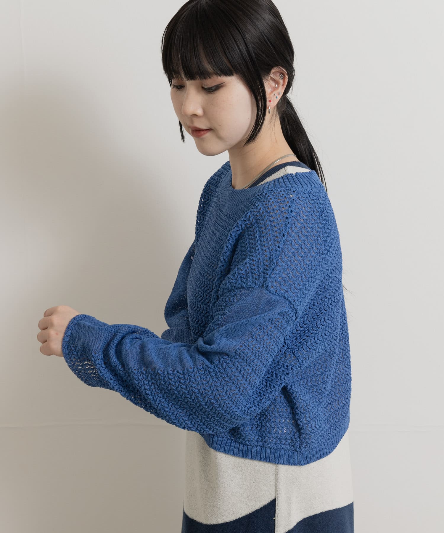 SEAGREEN PAPER KNIT MELANGE PULLOVER(FREE BLUE): トップス｜URBAN