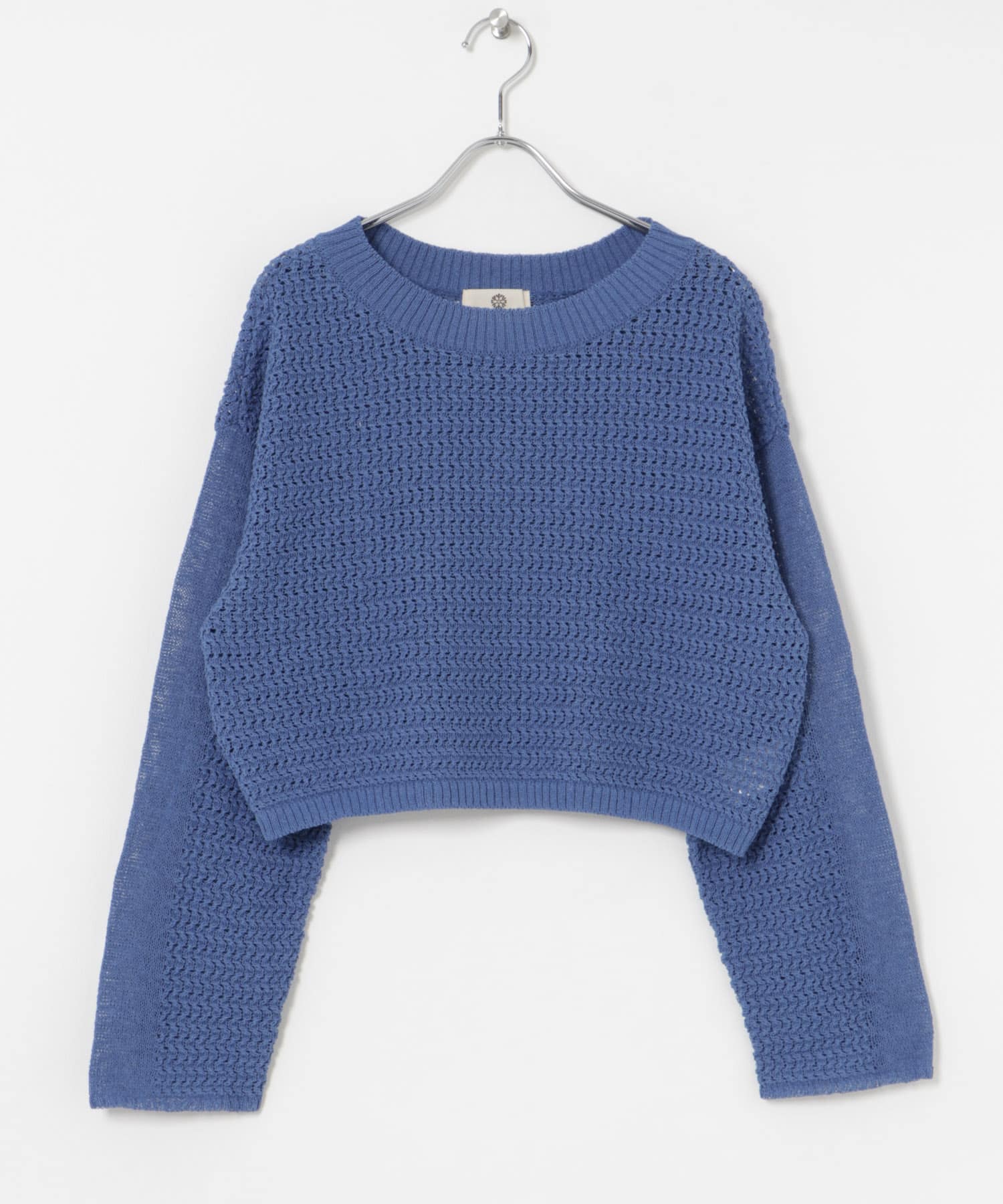 SEAGREEN　PAPER KNIT MELANGE PULLOVER BLUE FREE