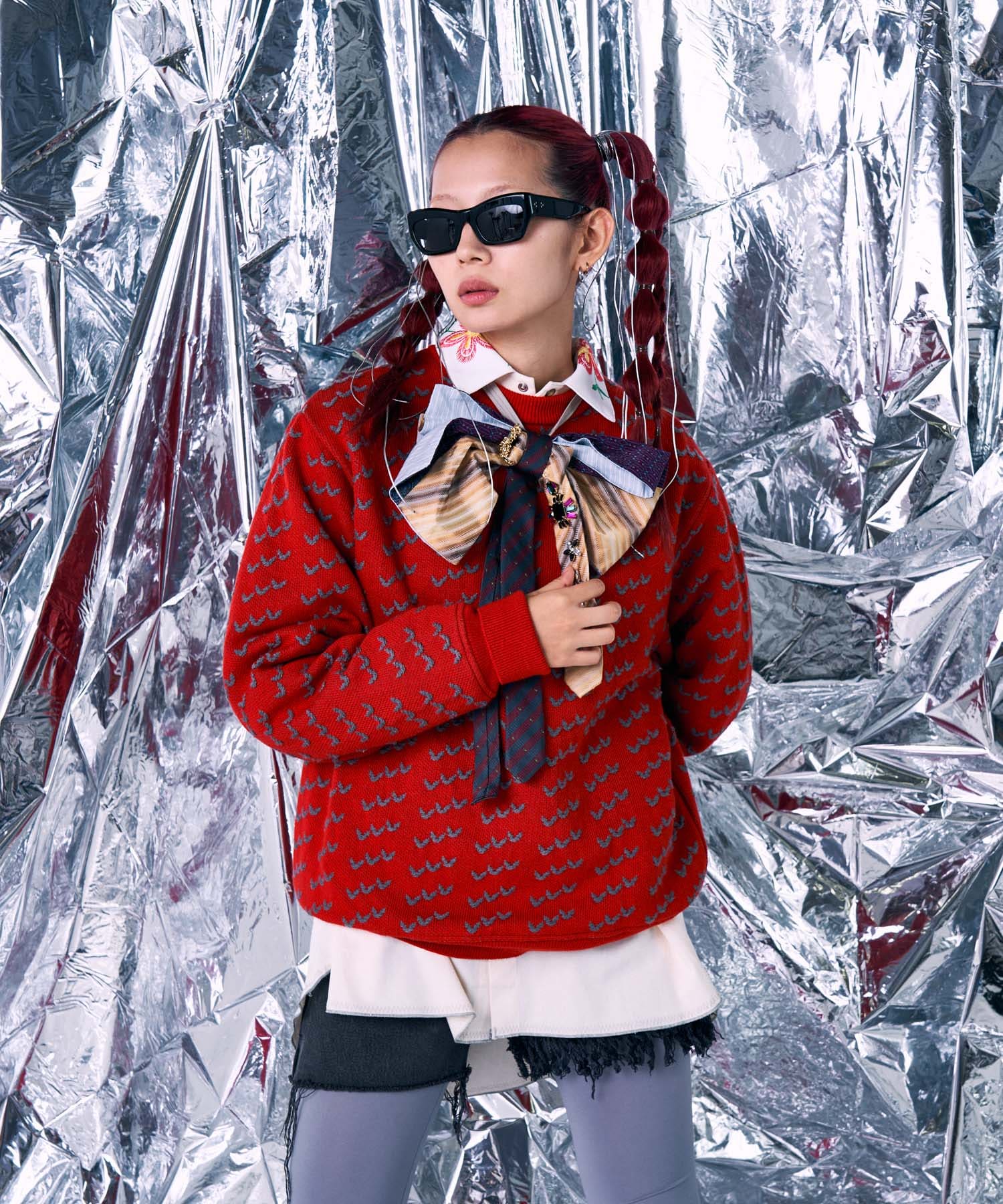 米富繊維 BIG BIRDS EYE KNIT PULLOVER(L 32RED): トップス｜URBAN