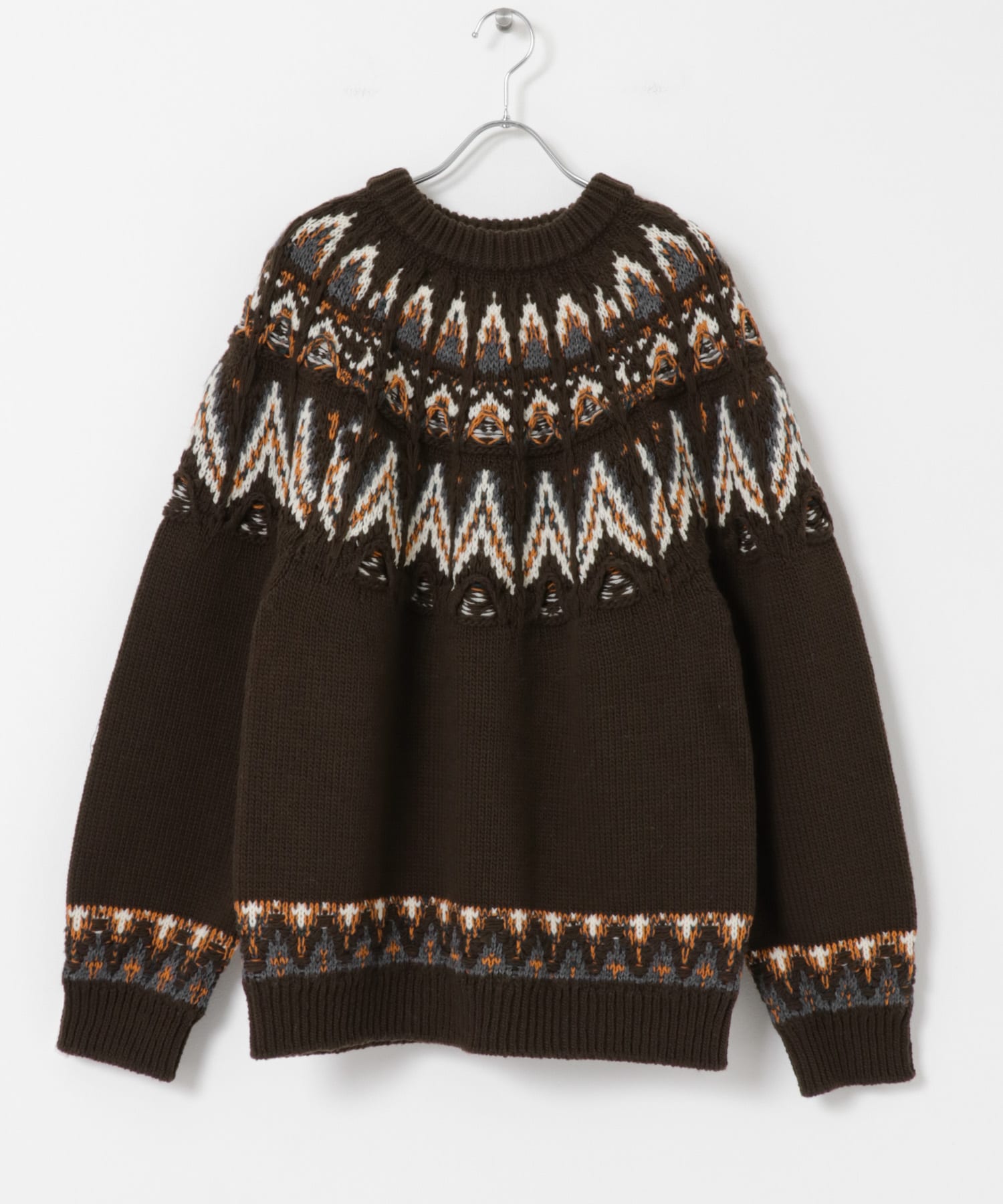 米富繊維　KOUHEN NORDIC KNIT PULLOVER-3 44BROWN L