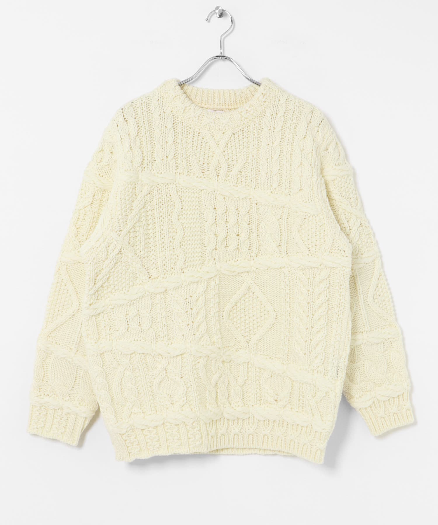 米富繊維　CRAZY ARAN PULLOVER-3 10WHITE L