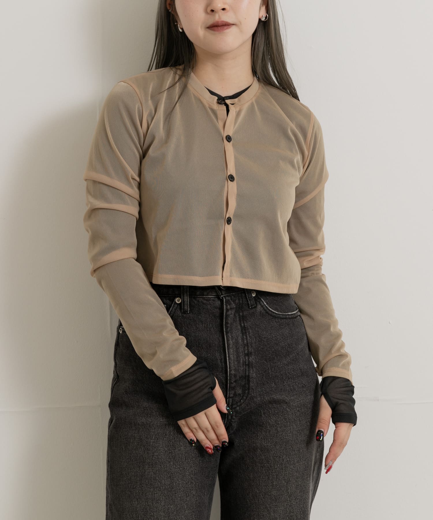 &her　Sheer Cardigan Set