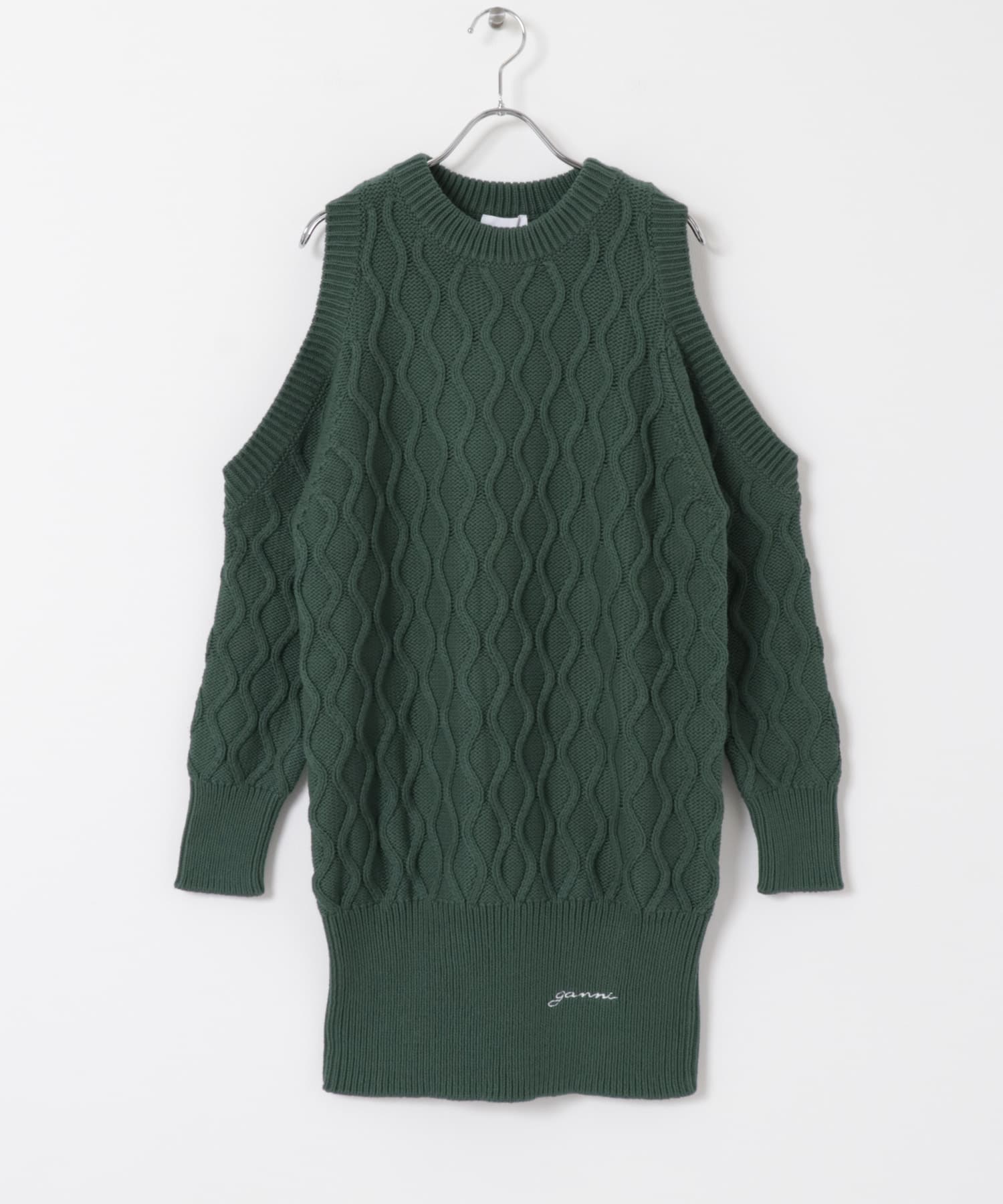 GANNI　Cable Open Shoulder Knit T Green XS