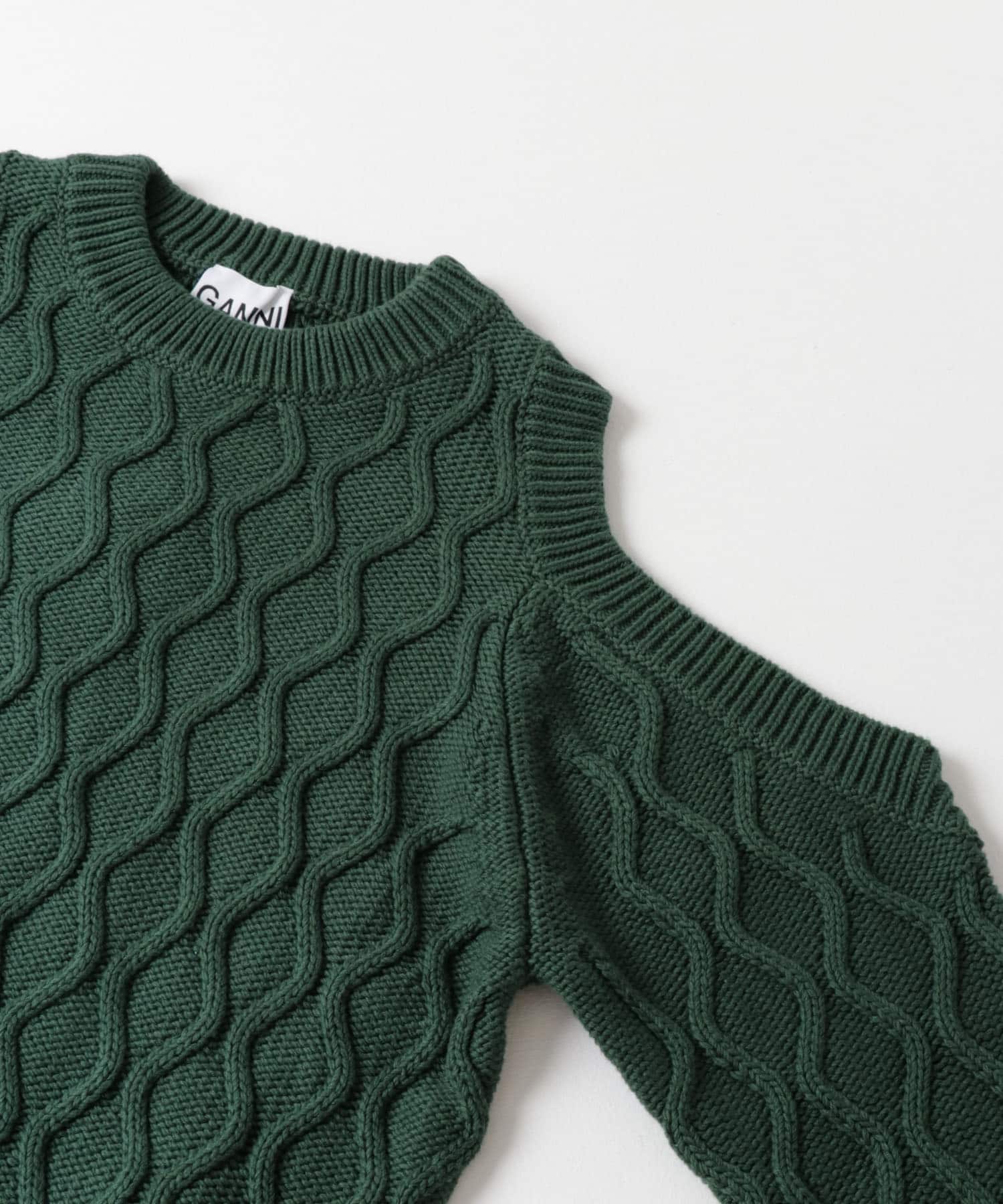 GANNI　Cable Open Shoulder Knit T Green XS