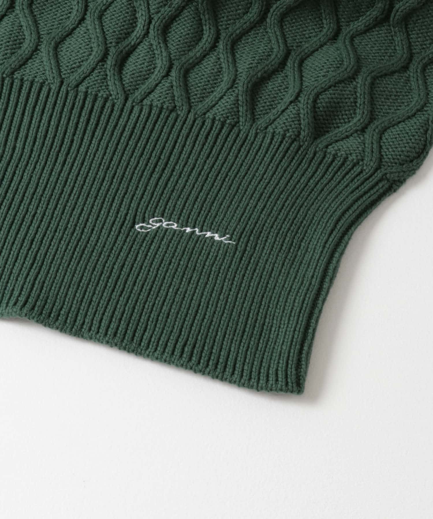 GANNI　Cable Open Shoulder Knit T Green XS