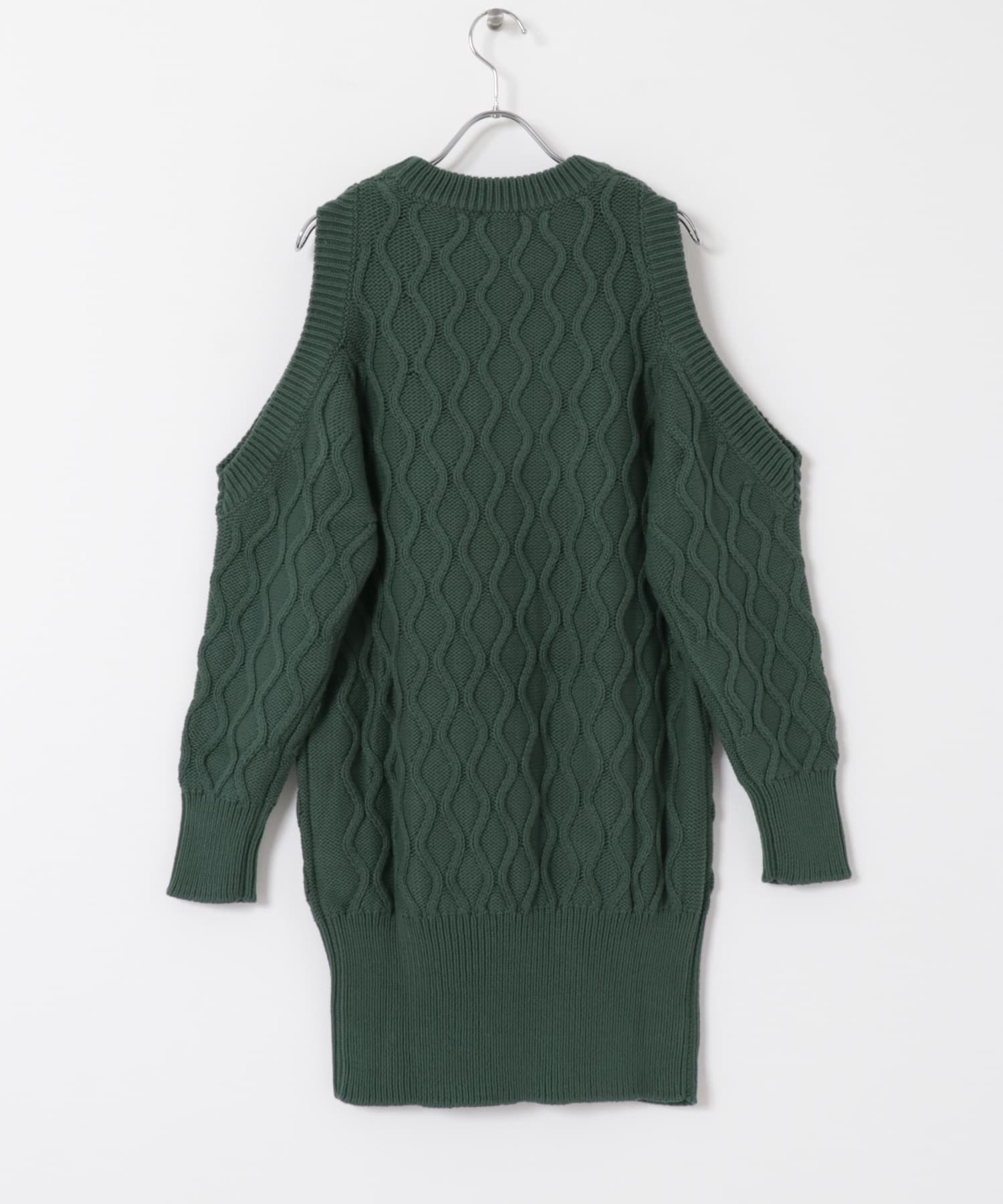 GANNI　Cable Open Shoulder Knit T Green XS