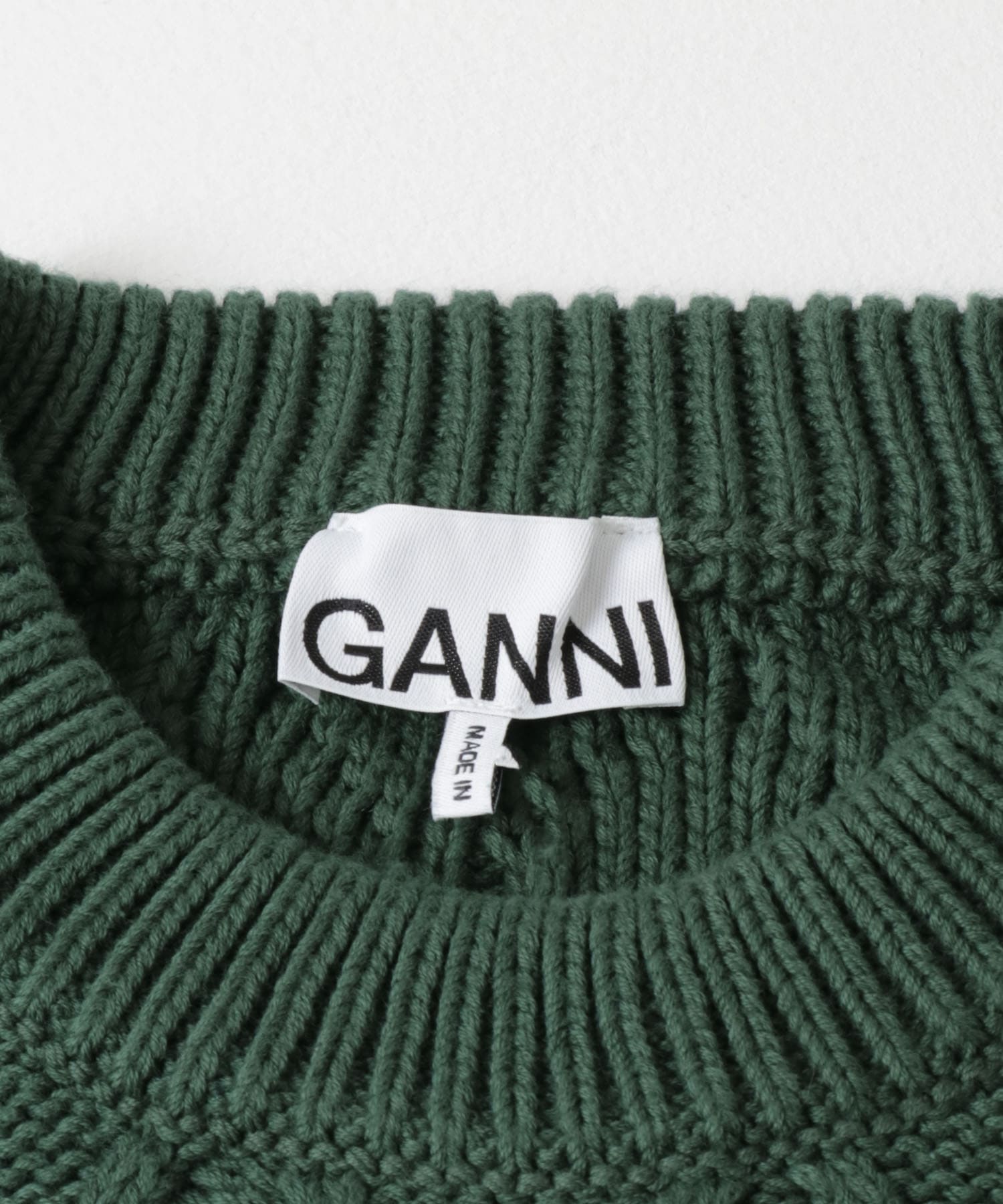 GANNI　Cable Open Shoulder Knit T Green XS