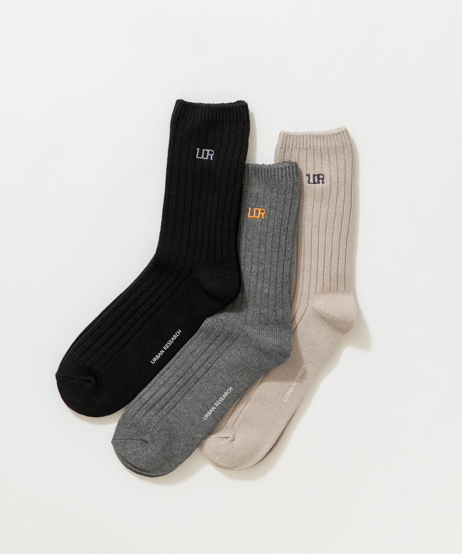 『UR TECH』ロングリブ刺繍ソックス BLACK 25-28