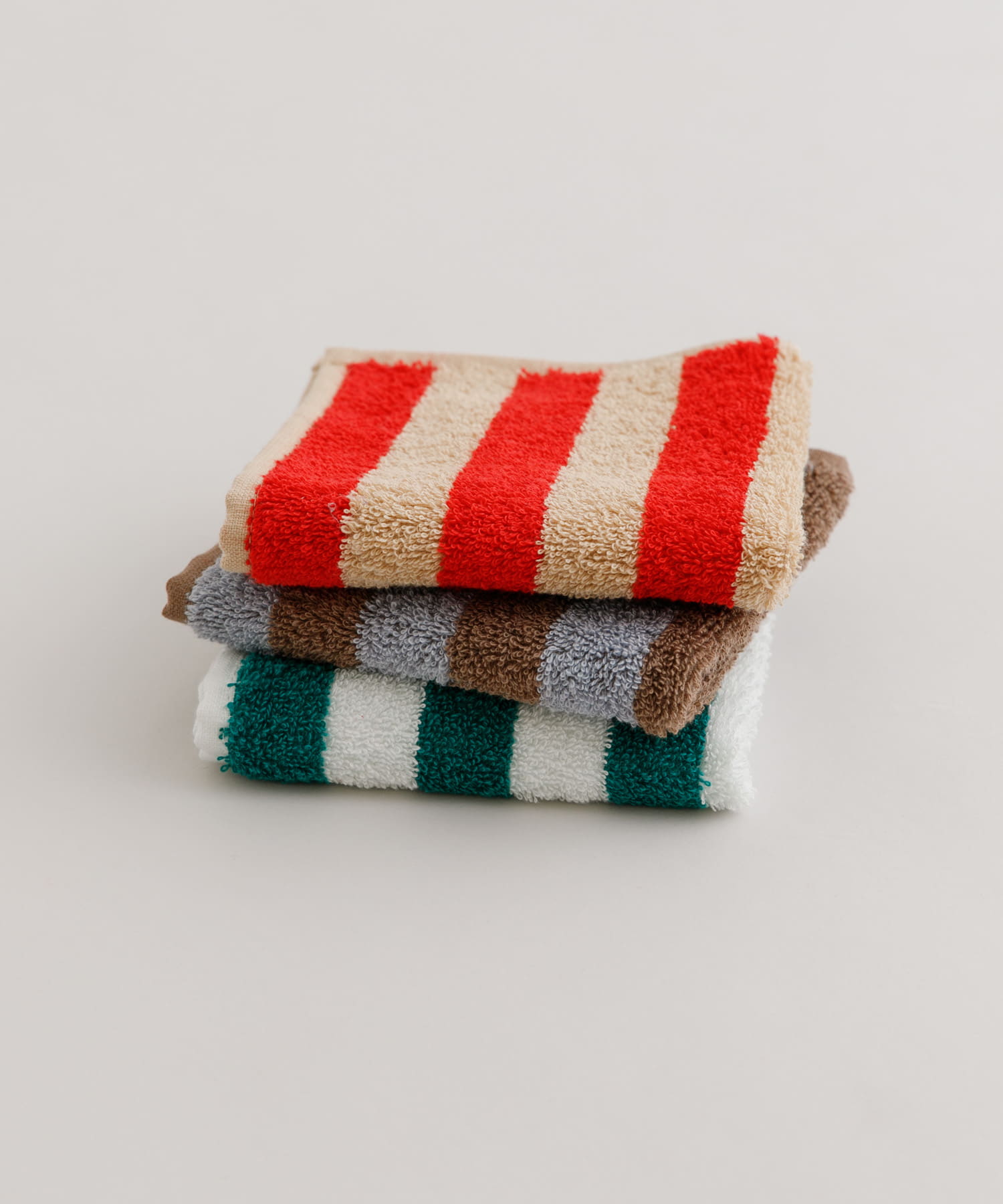 『UR TECH』ストライプハンドタオル OFF×GRN 25×25