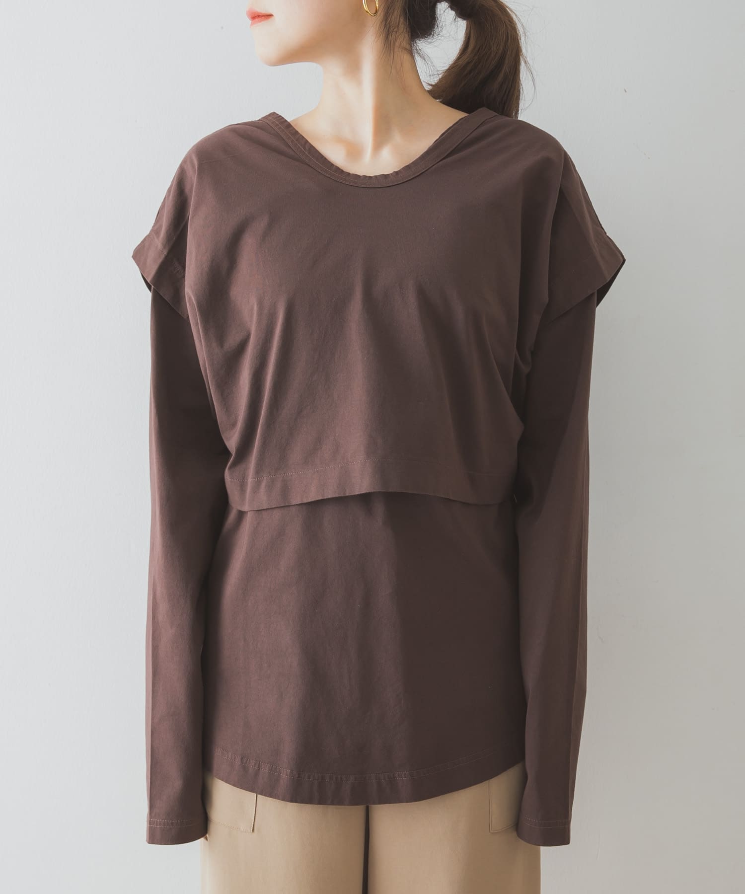 R JUBILEE　Layered Long T-shirts BROWN FREE