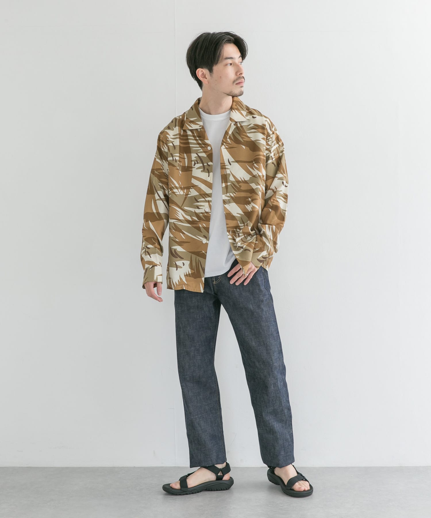 NEXUSVII.　OPEN COLLAR SHIRTS CAMOUFLAGE BEIGE M