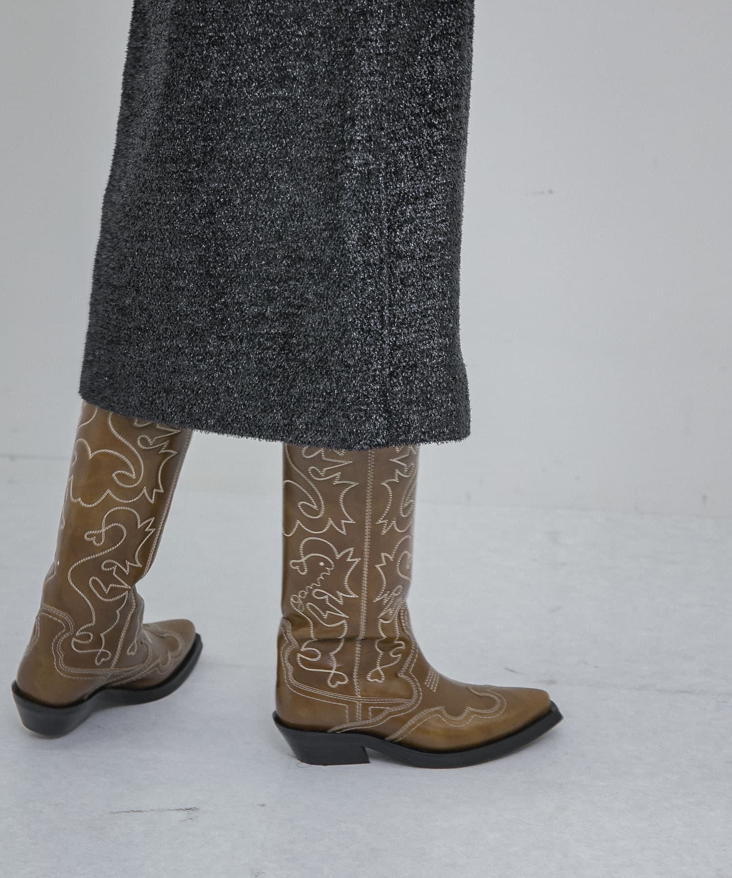 GANNI　Embroidered Western Boot Tigers Eye 36