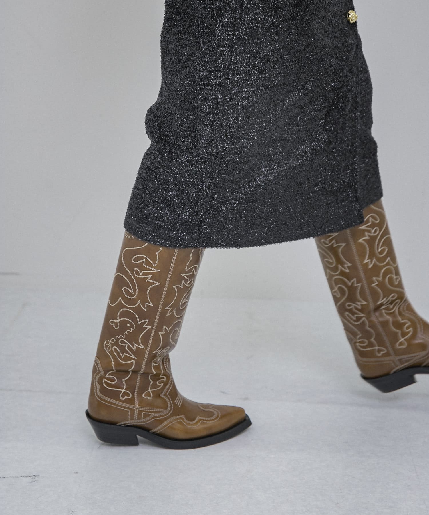 GANNI　Embroidered Western Boot Tigers Eye 36