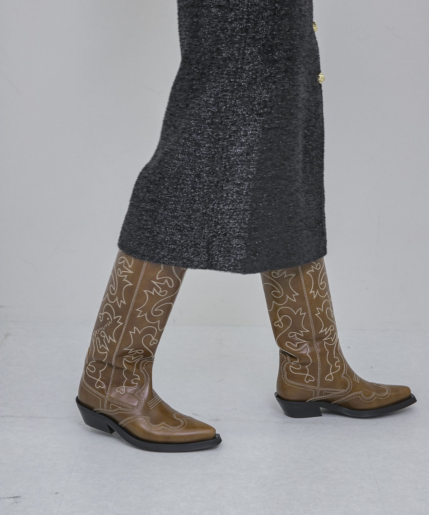 GANNI　Embroidered Western Boot Tigers Eye 36