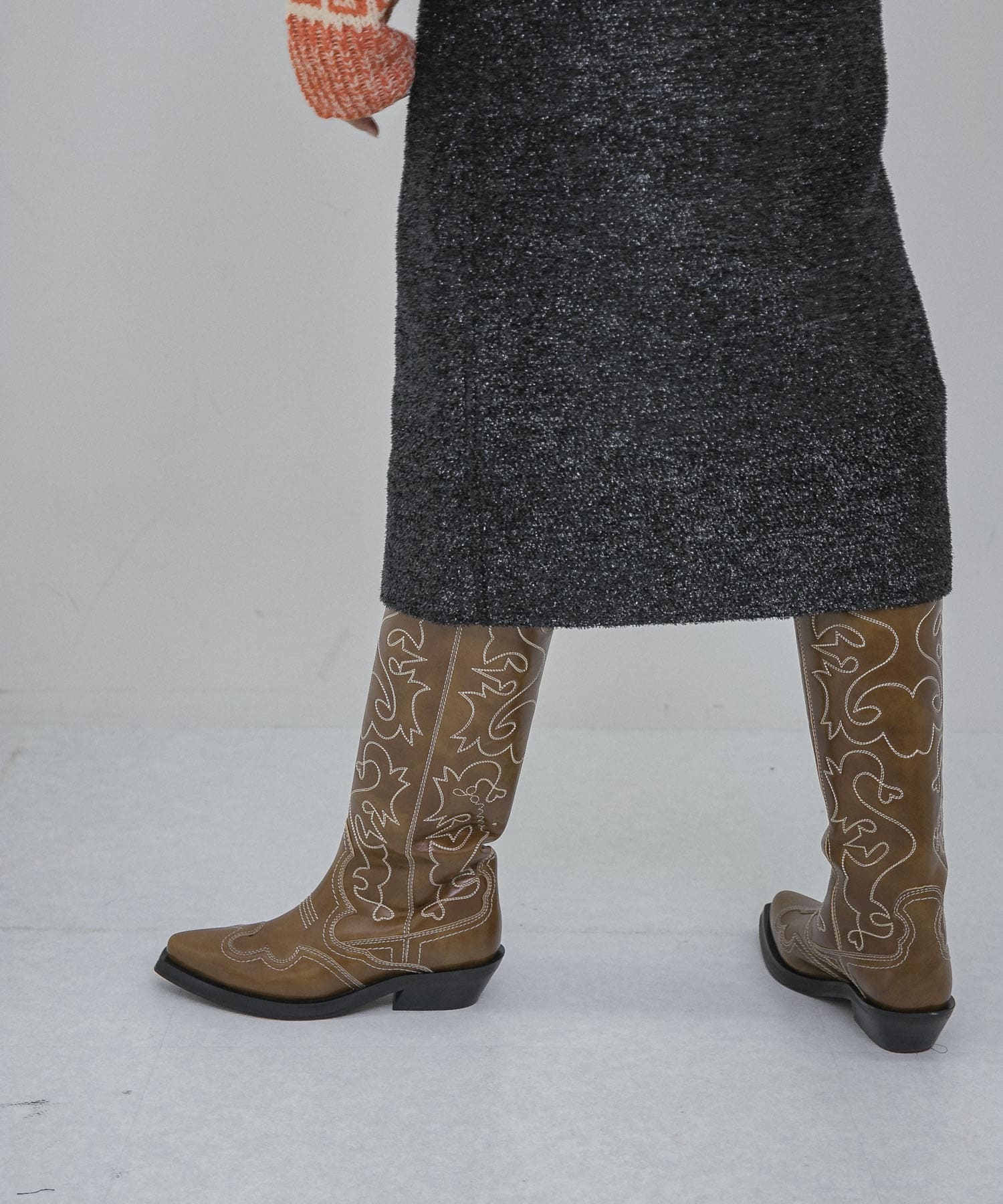 GANNI　Embroidered Western Boot Tigers Eye 36