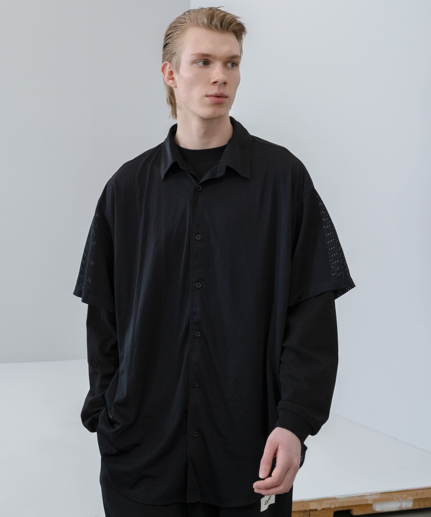 dDdDdDd　POLY MESH SHORT-SLEEVE SHIRTS BLACK S
