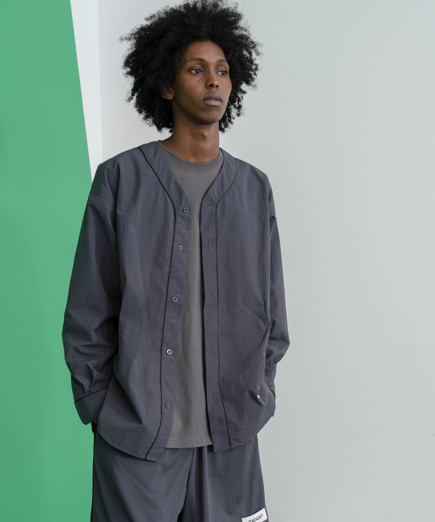 dDdDdDd　NYLON BASEBALL LONG-SLEEVE SHIRTS CHARCOAL S