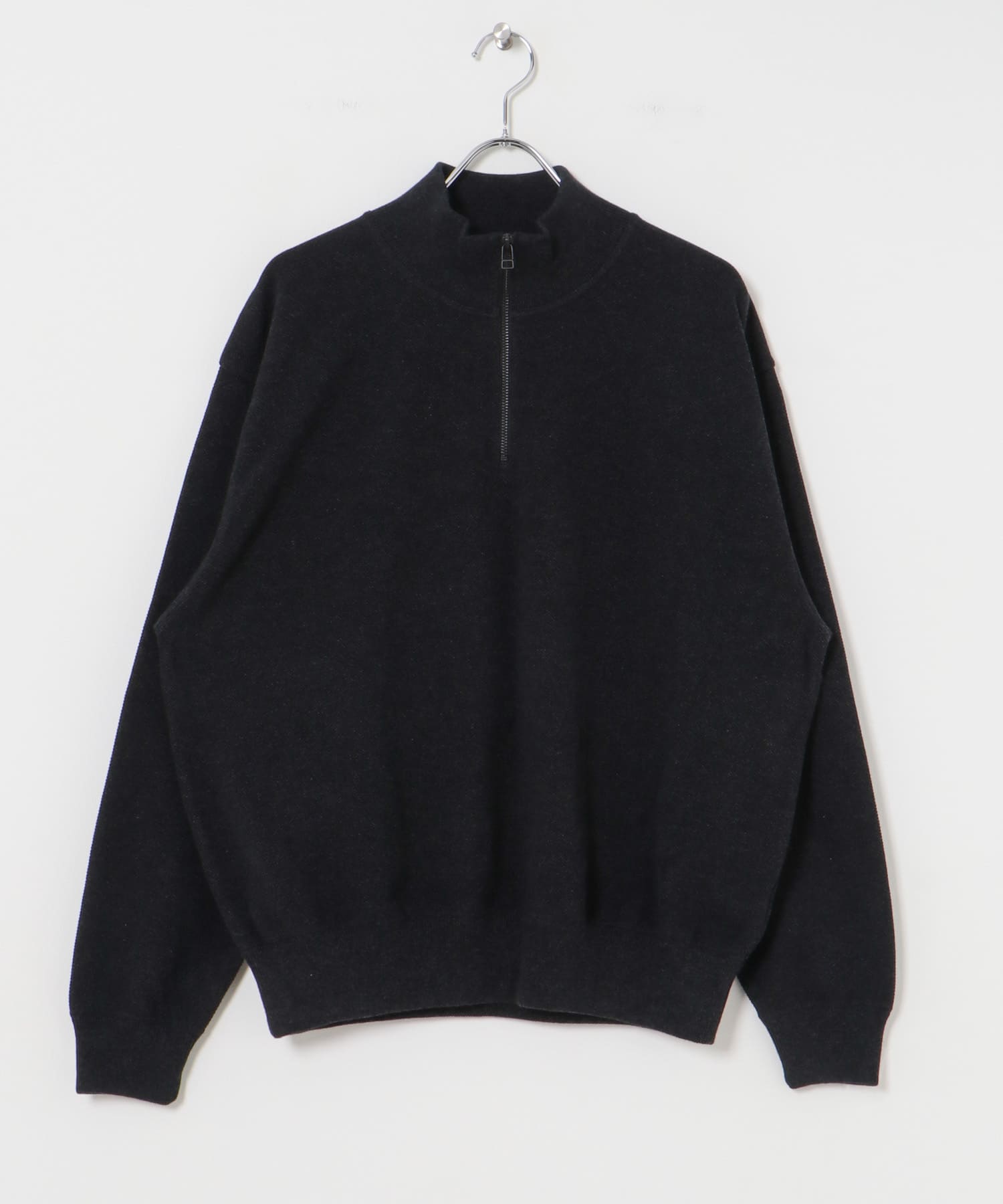 crepuscule　Moss Stitch Half Zip Pullover Black 1