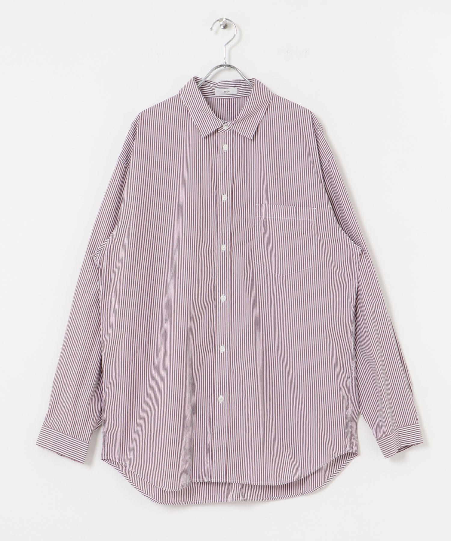 ATON　GIZA STRIPE WASHED SHIRTS BORDEAUX 4
