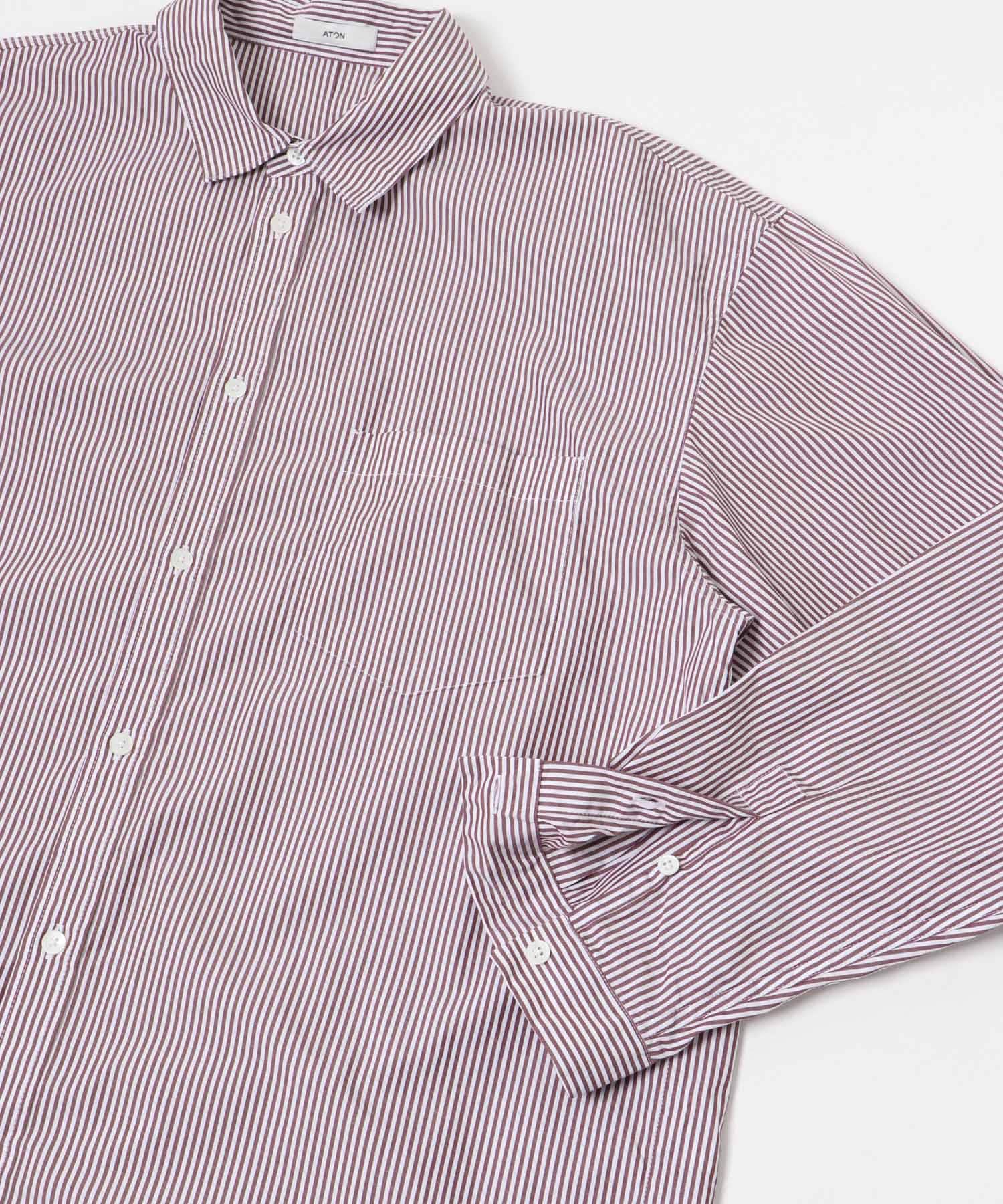 ATON　GIZA STRIPE WASHED SHIRTS BORDEAUX 4