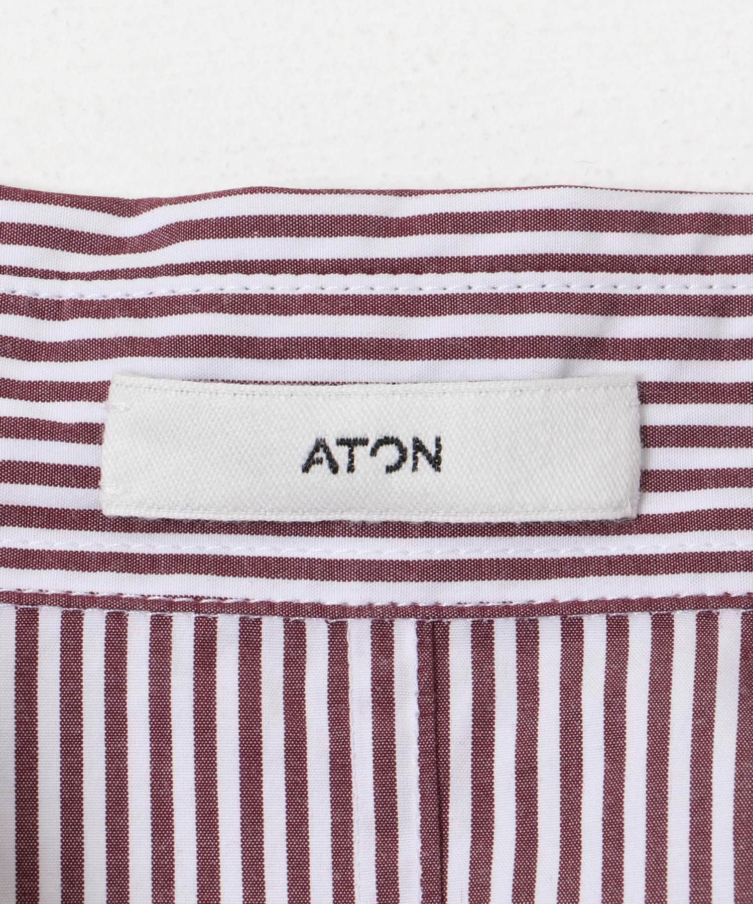 ATON　GIZA STRIPE WASHED SHIRTS BORDEAUX 4