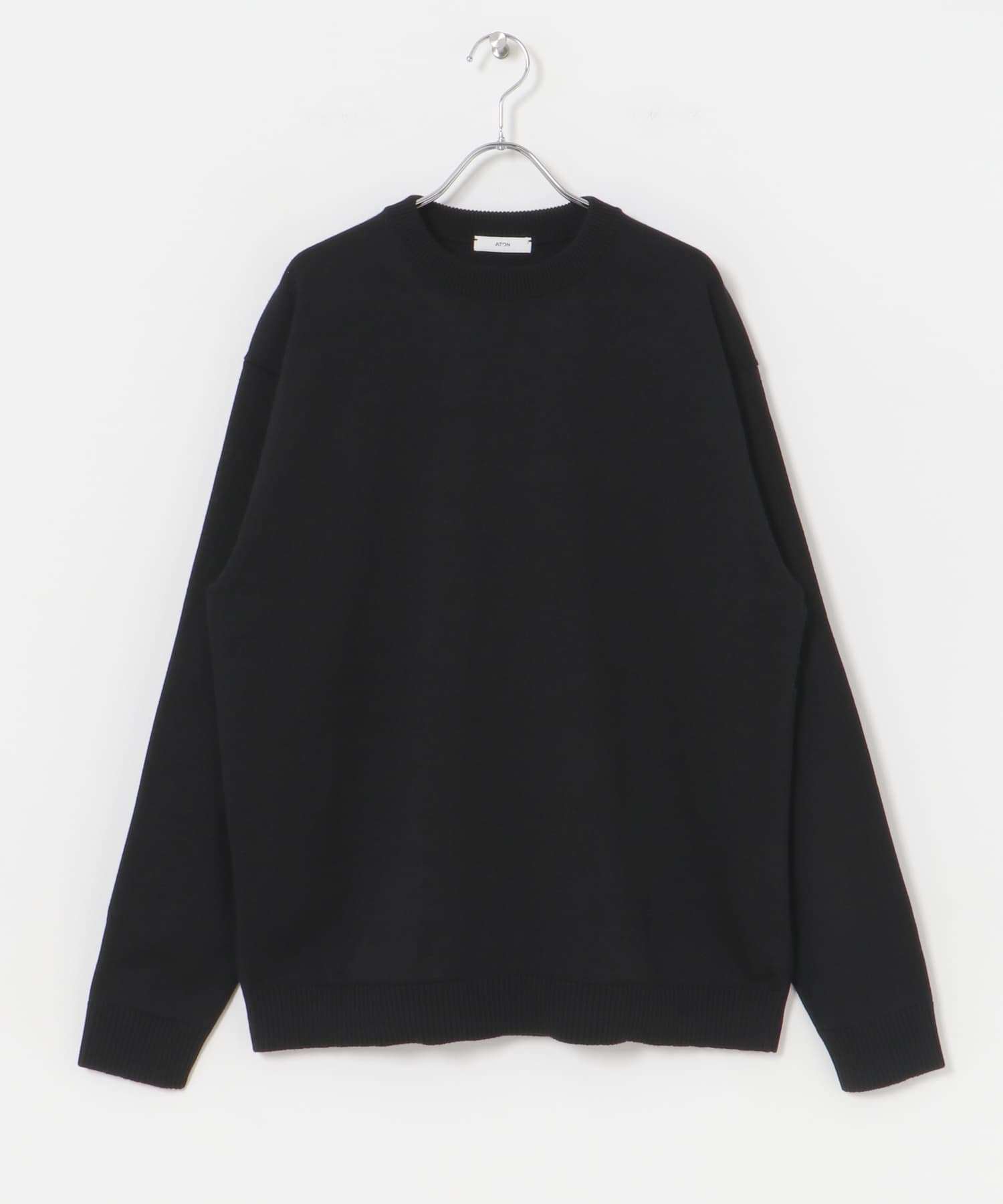 ATON　WOOL WASHI CREWNECK SWEATER 005 BLK 4